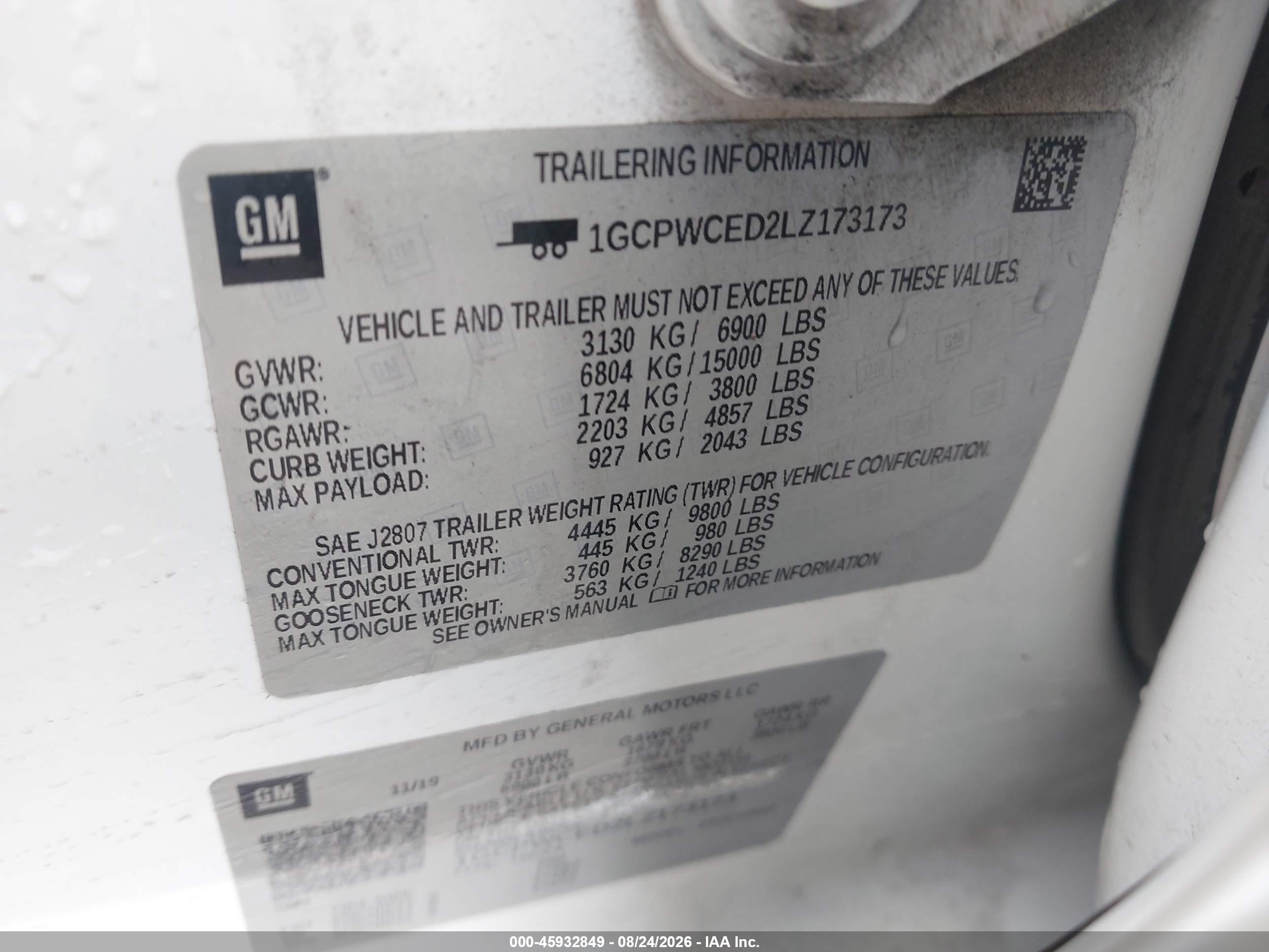 2020 Chevrolet Silverado 1500 White vin: 1GCPWCED2LZ173173