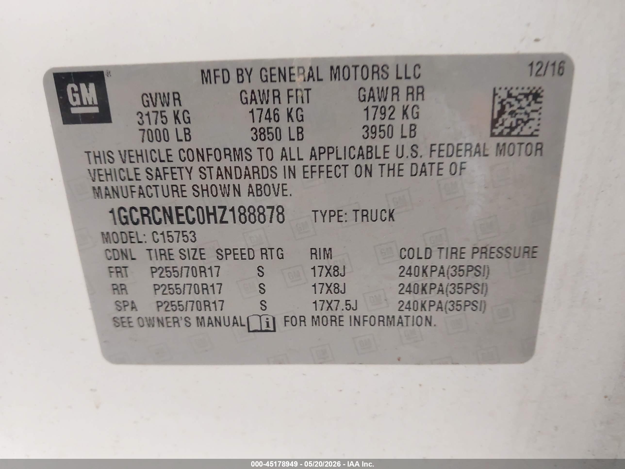2017 Chevrolet Silverado 1500 Wt White vin: 1GCRCNEC0HZ188878
