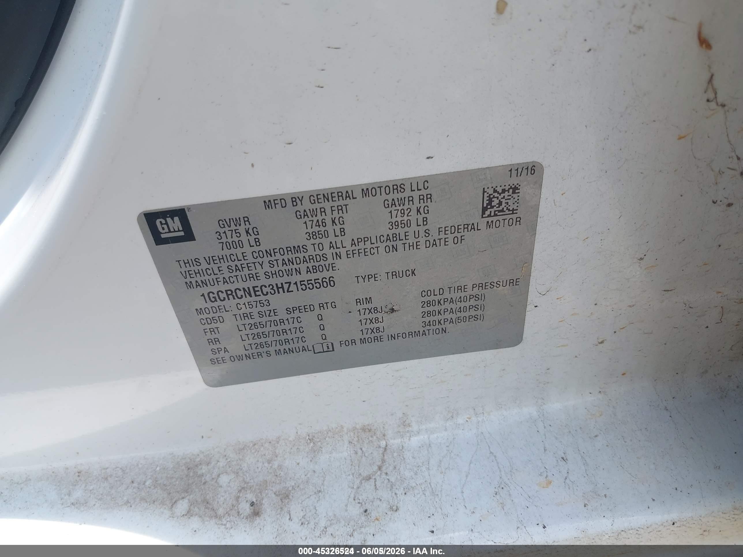 2017 Chevrolet Silverado 1500 Wt White vin: 1GCRCNEC3HZ155566