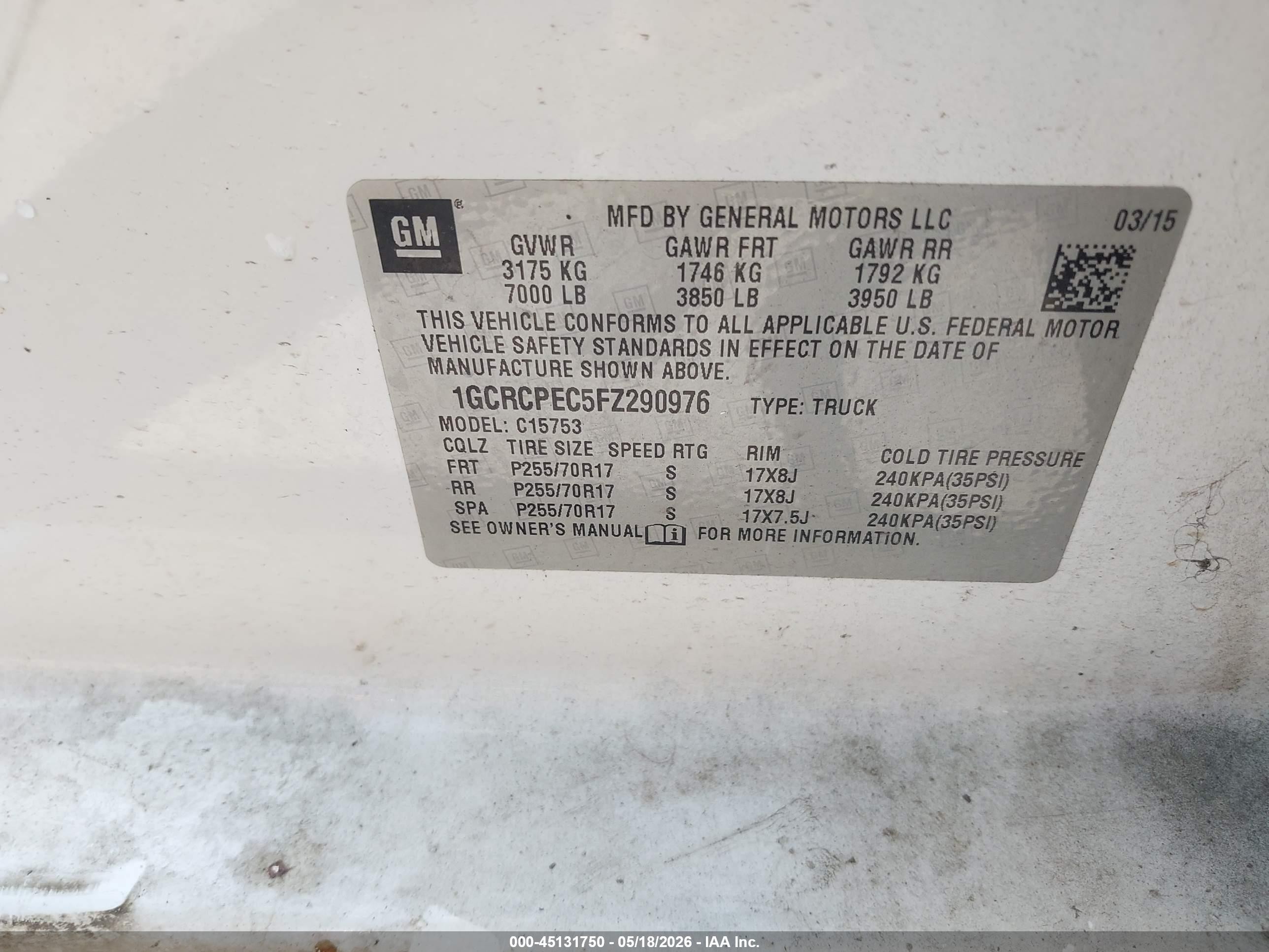 2015 Chevrolet Silverado 1500 Wt Белый vin: 1GCRCPEC5FZ290976