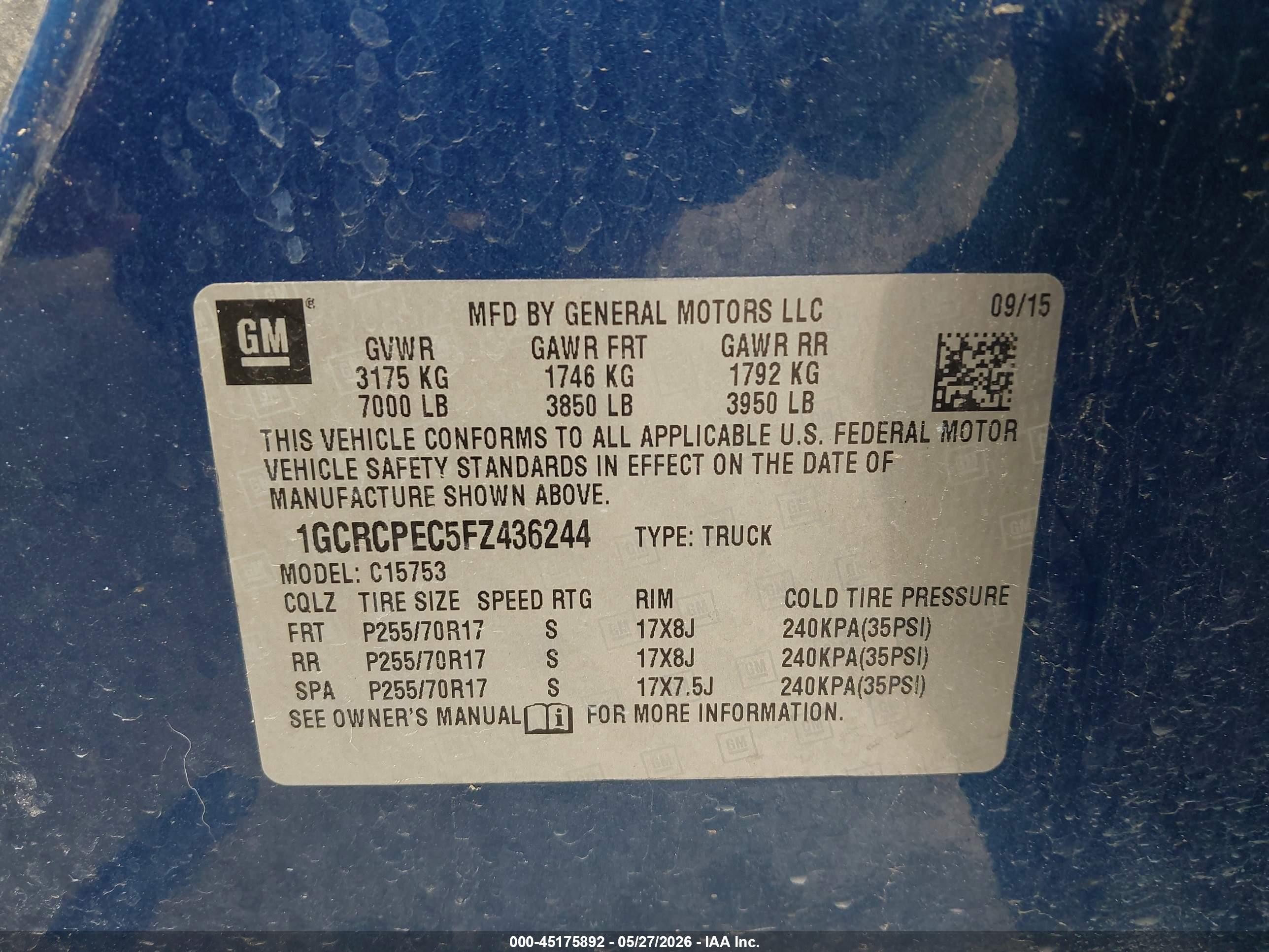2015 Chevrolet Silverado 1500 Ls Blue vin: 1GCRCPEC5FZ436244