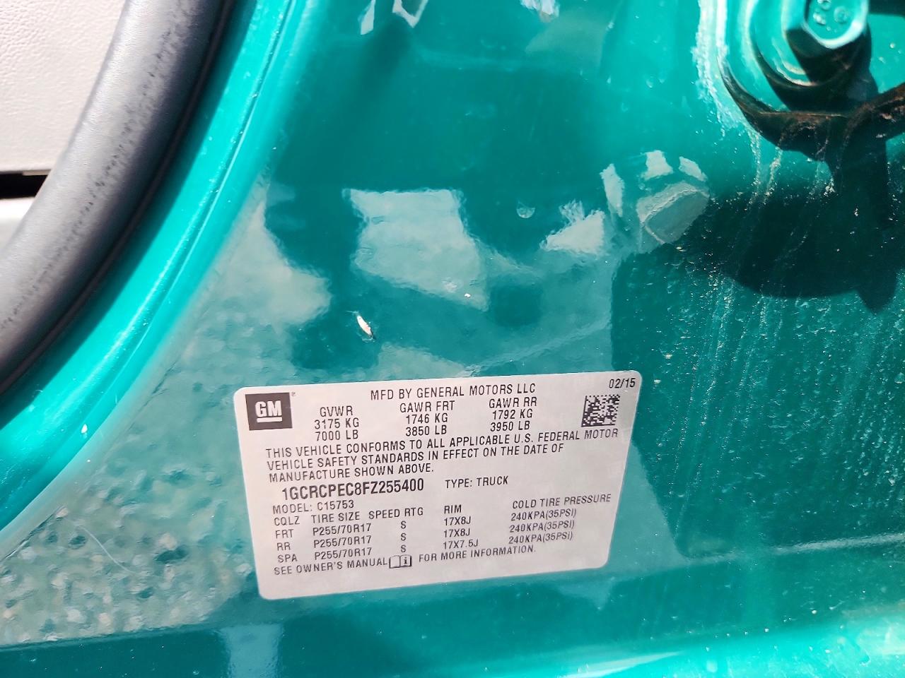 2015 Chevrolet Silverado C1500 Green vin: 1GCRCPEC8FZ255400