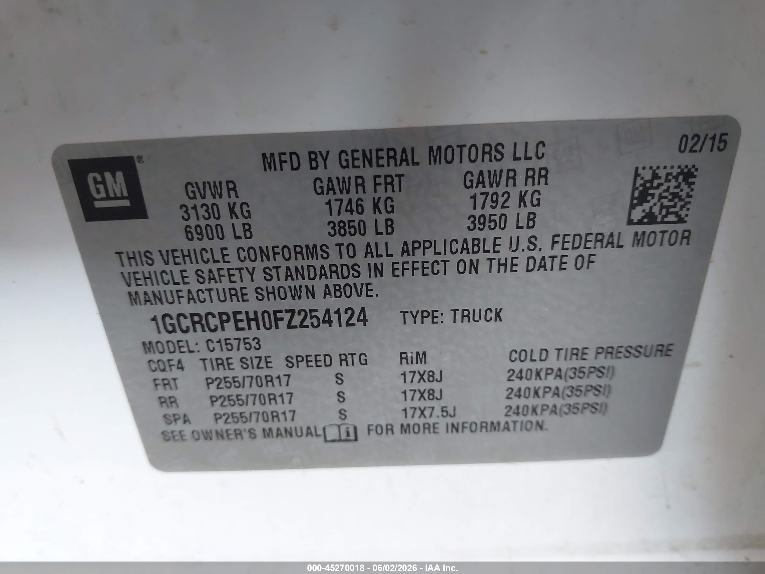 2015 Chevrolet Silverado 1500 Wt White vin: 1GCRCPEH0FZ254124