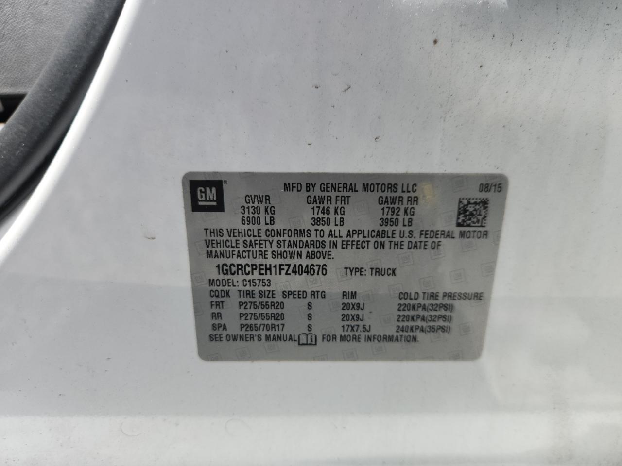 2015 Chevrolet Silverado C1500 Белый vin: 1GCRCPEH1FZ404676