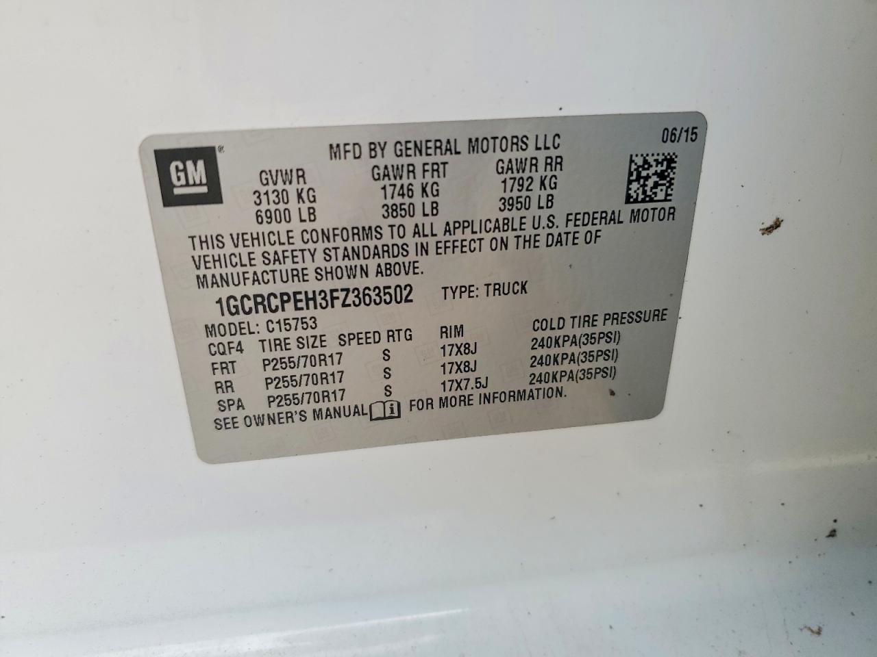 2015 Chevrolet Silverado C1500 White vin: 1GCRCPEH3FZ363502