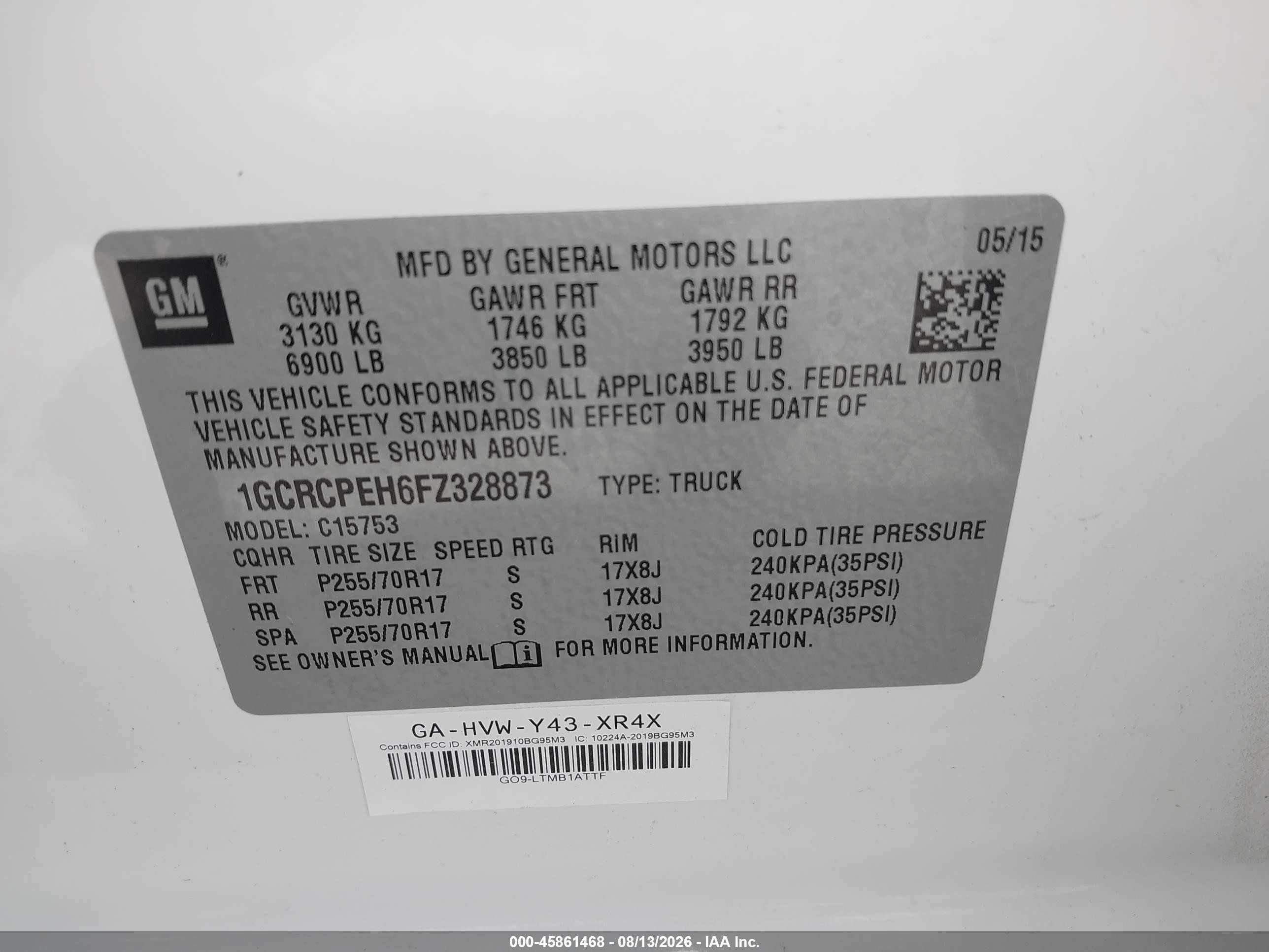 2015 Chevrolet Silverado 1500 Work Truck White vin: 1GCRCPEH6FZ328873