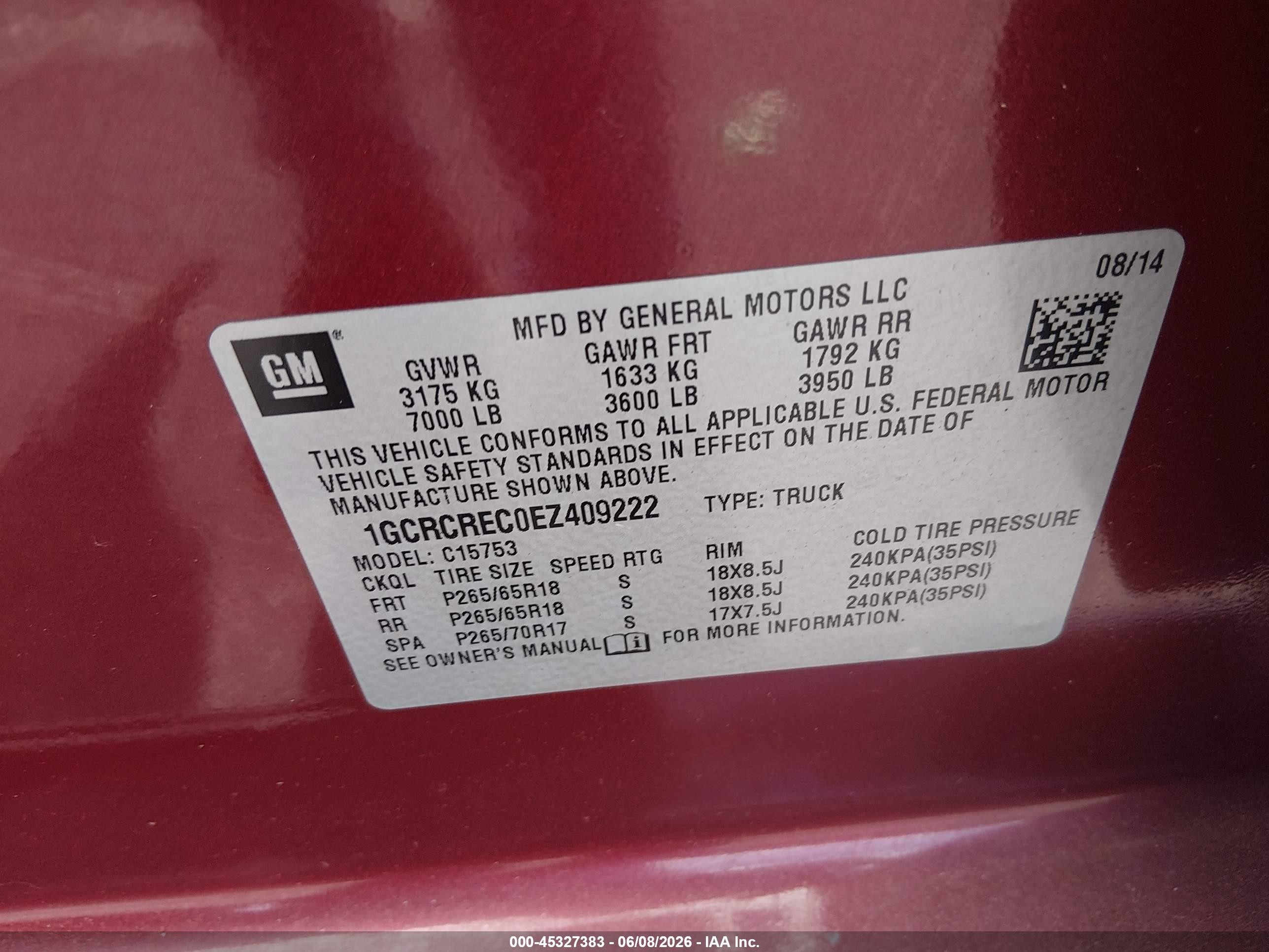 2014 Chevrolet Silverado 1500 1lt Красный vin: 1GCRCREC0EZ409222