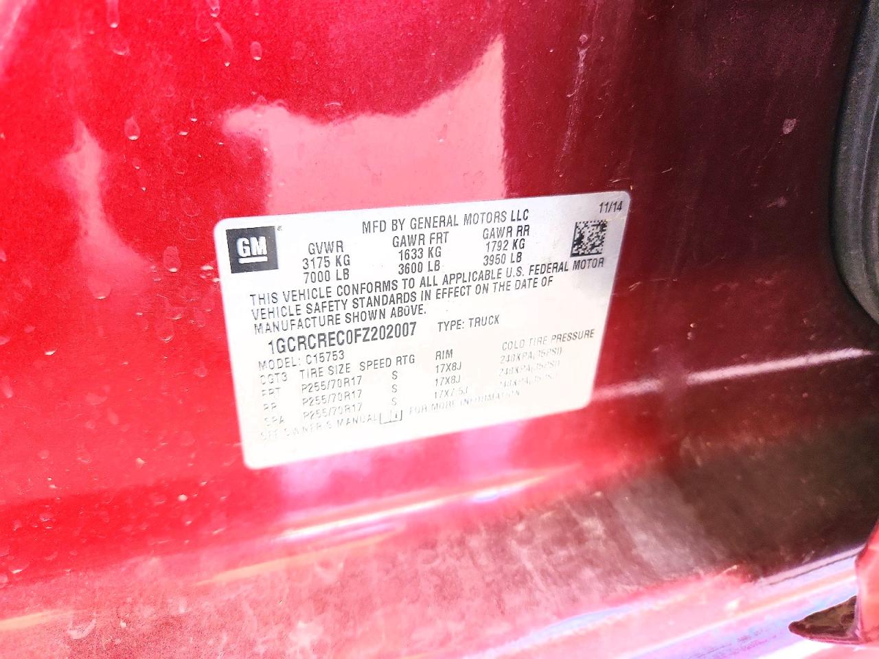2015 Chevrolet Silverado C1500 Lt Red vin: 1GCRCREC0FZ202007