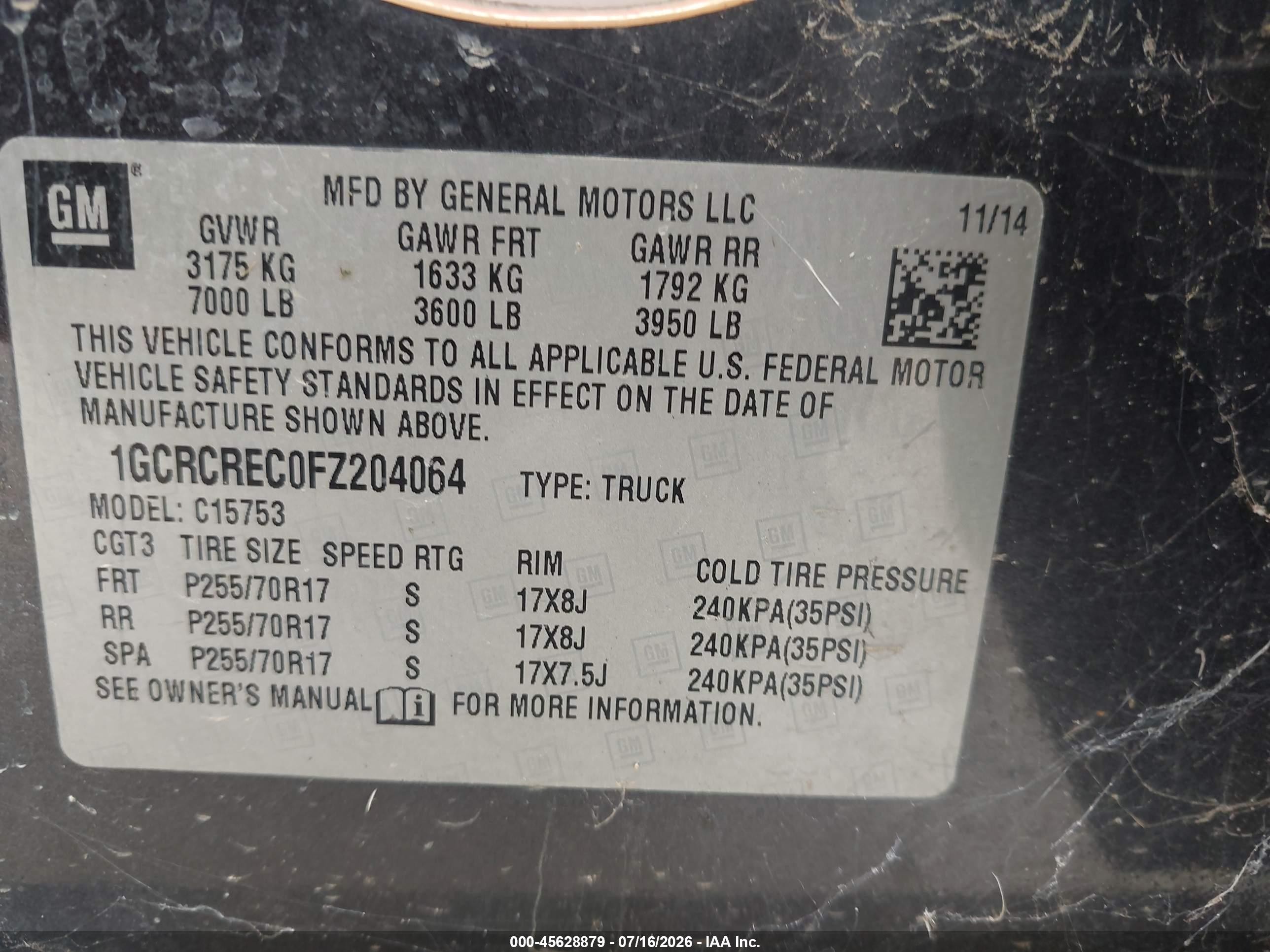 2015 Chevrolet Silverado 1500 Lt Beige vin: 1GCRCREC0FZ204064