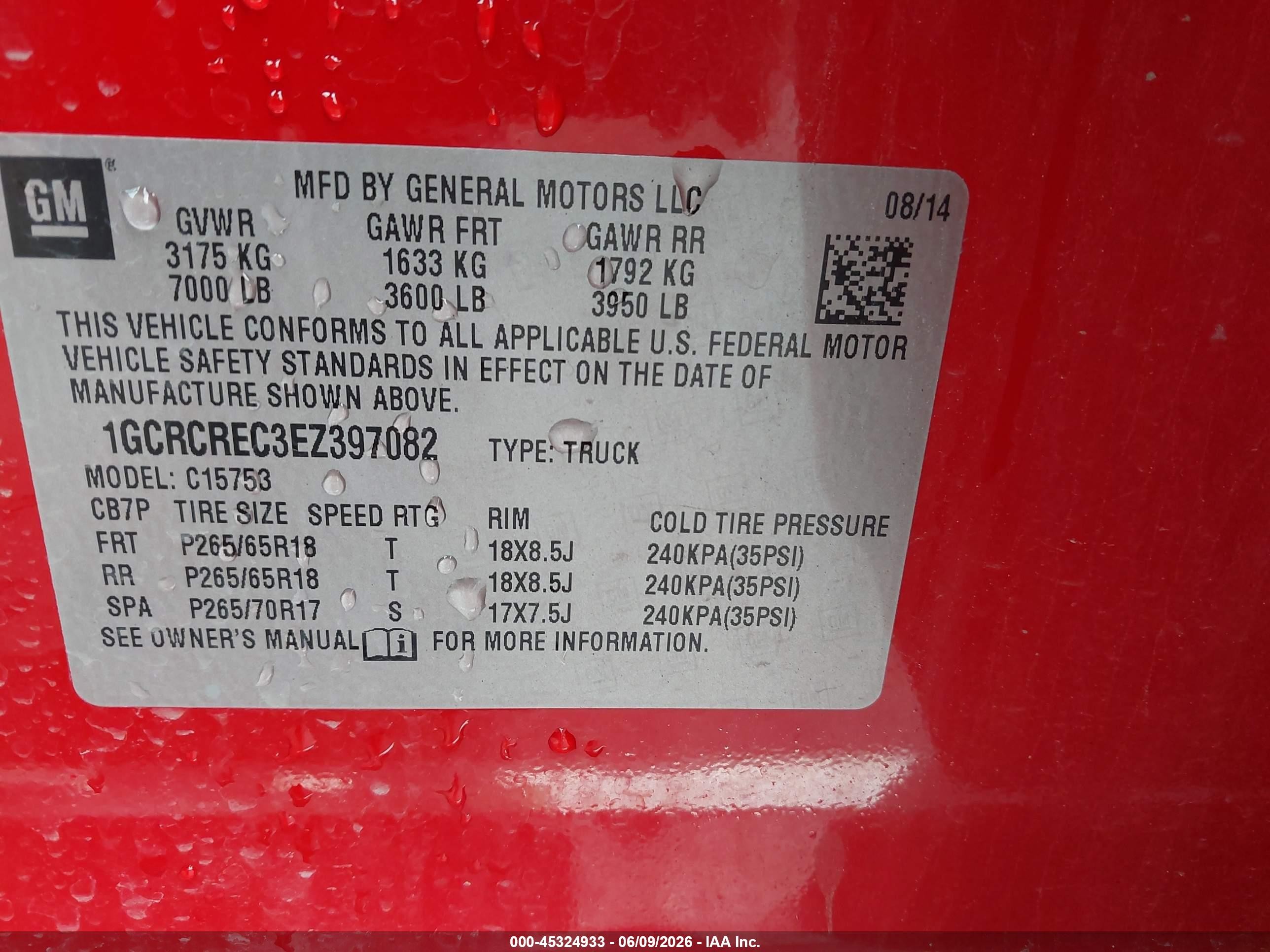 2014 Chevrolet Silverado 1500 1lt Red vin: 1GCRCREC3EZ397082