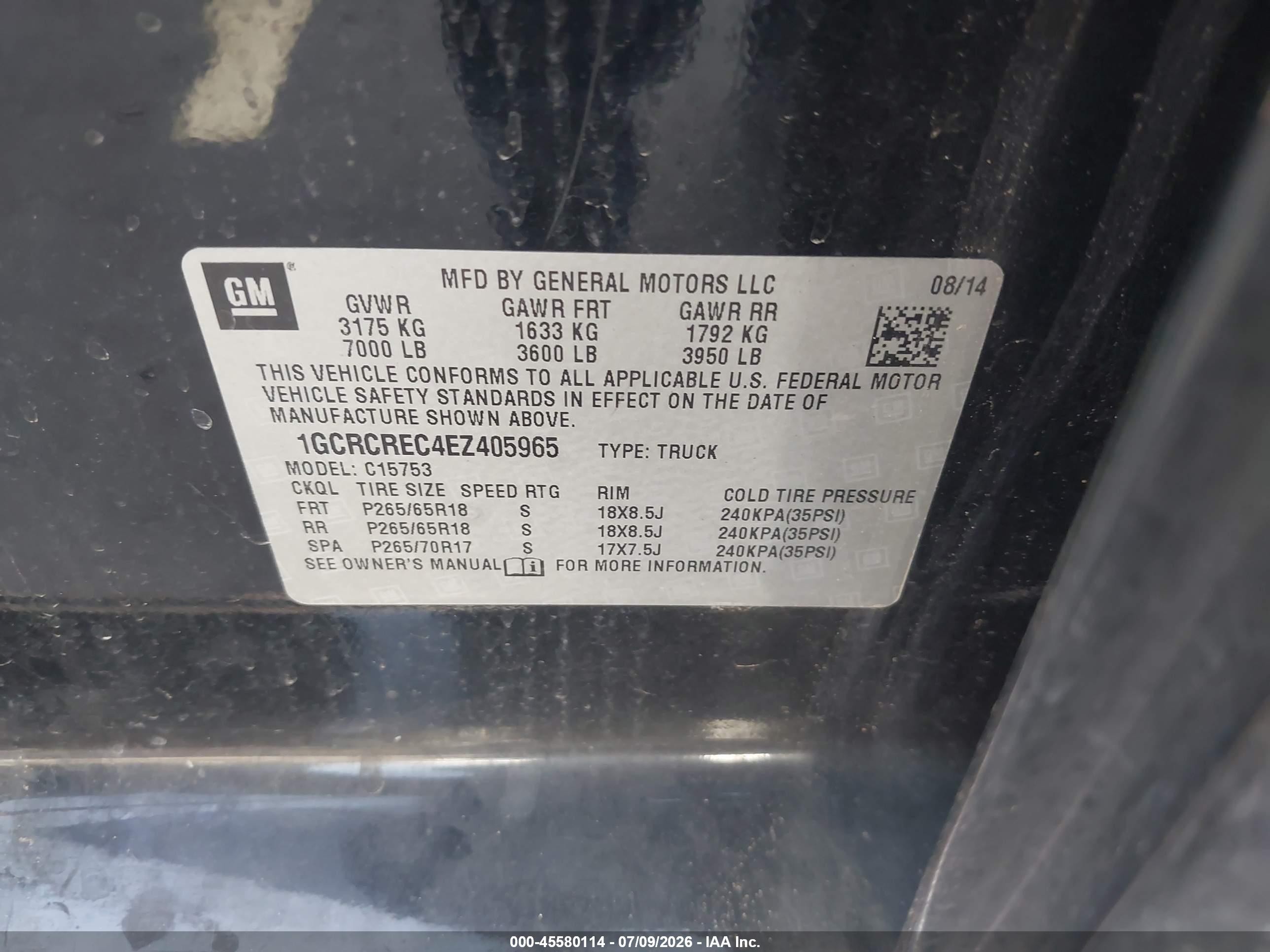 2014 Chevrolet Silverado 1500 Lt Black vin: 1GCRCREC4EZ405965