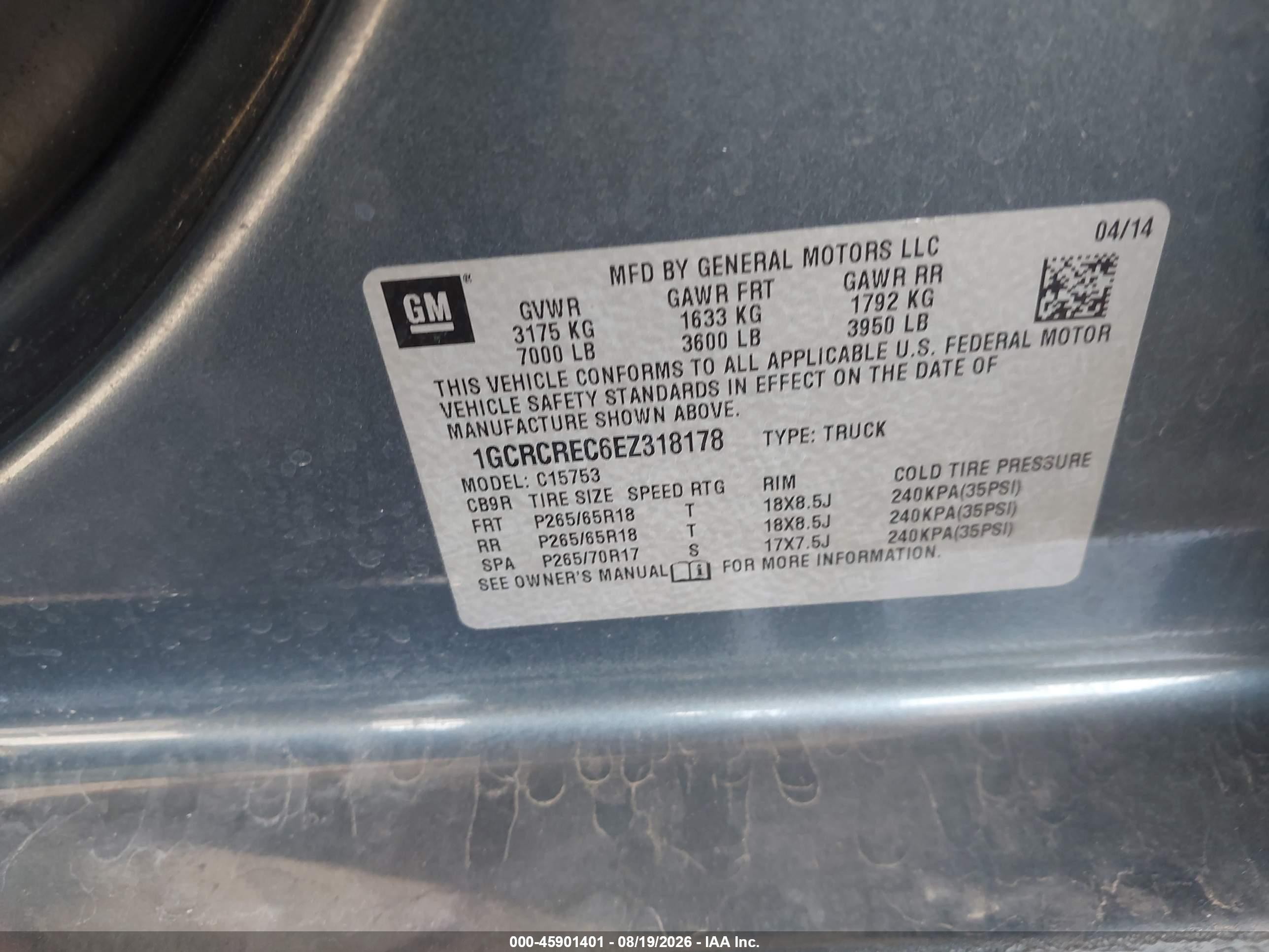2014 Chevrolet Silverado 1500 Lt Gray vin: 1GCRCREC6EZ318178