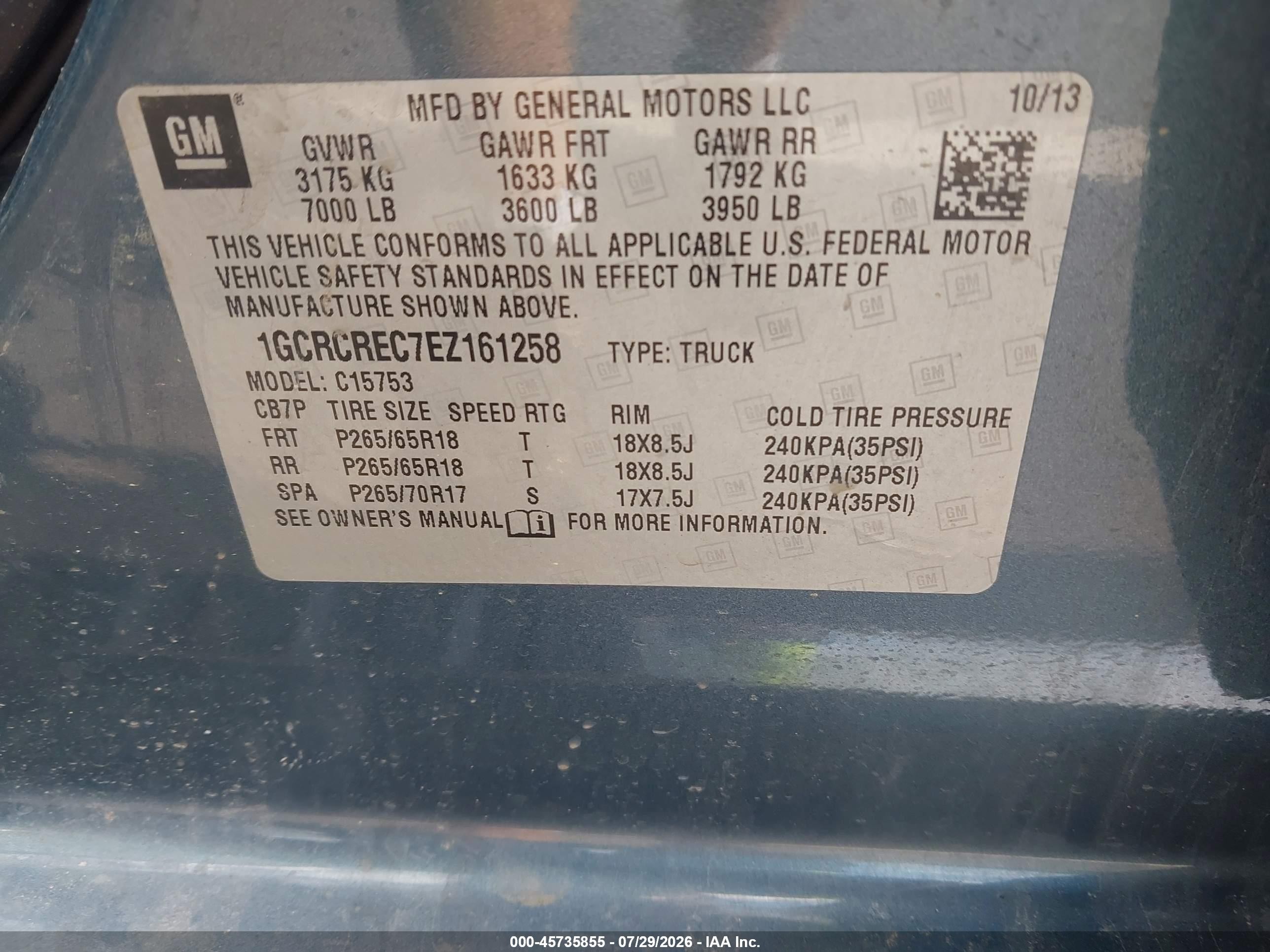 2014 Chevrolet Silverado 1500 Lt Blue vin: 1GCRCREC7EZ161258