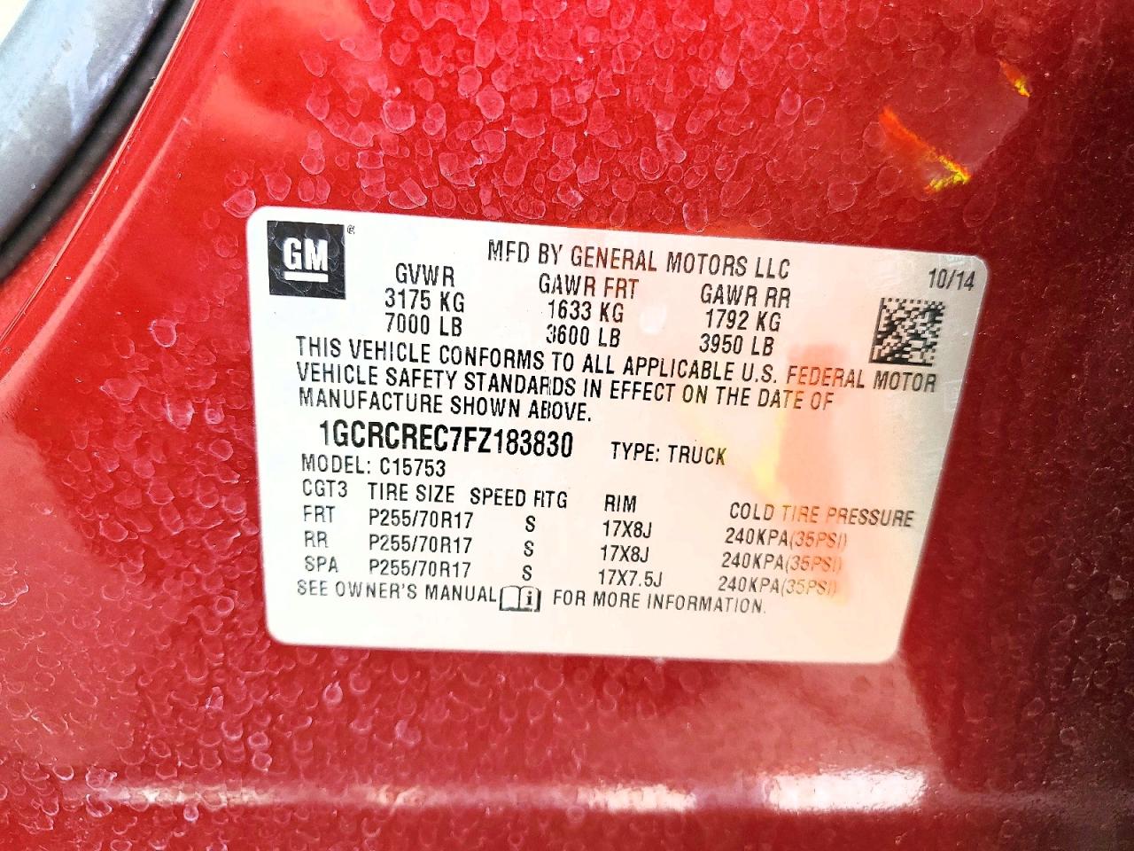 2015 Chevrolet Silverado C1500 Lt Red vin: 1GCRCREC7FZ183830