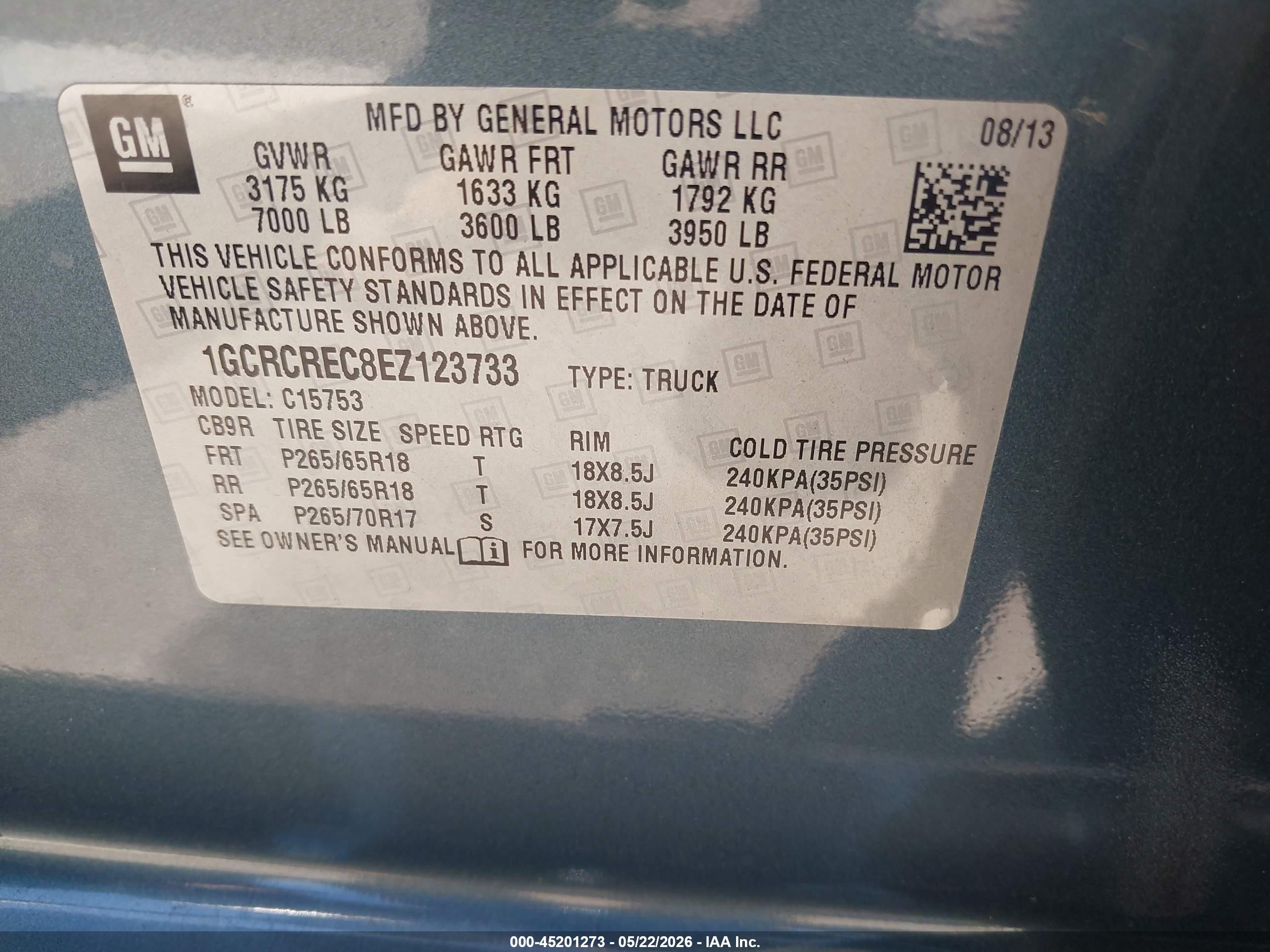 2014 Chevrolet Silverado 1500 1lt Blue vin: 1GCRCREC8EZ123733