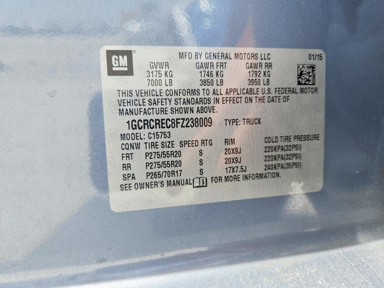 2015 Chevrolet Silverado C1500 Lt Blue vin: 1GCRCREC8FZ238009