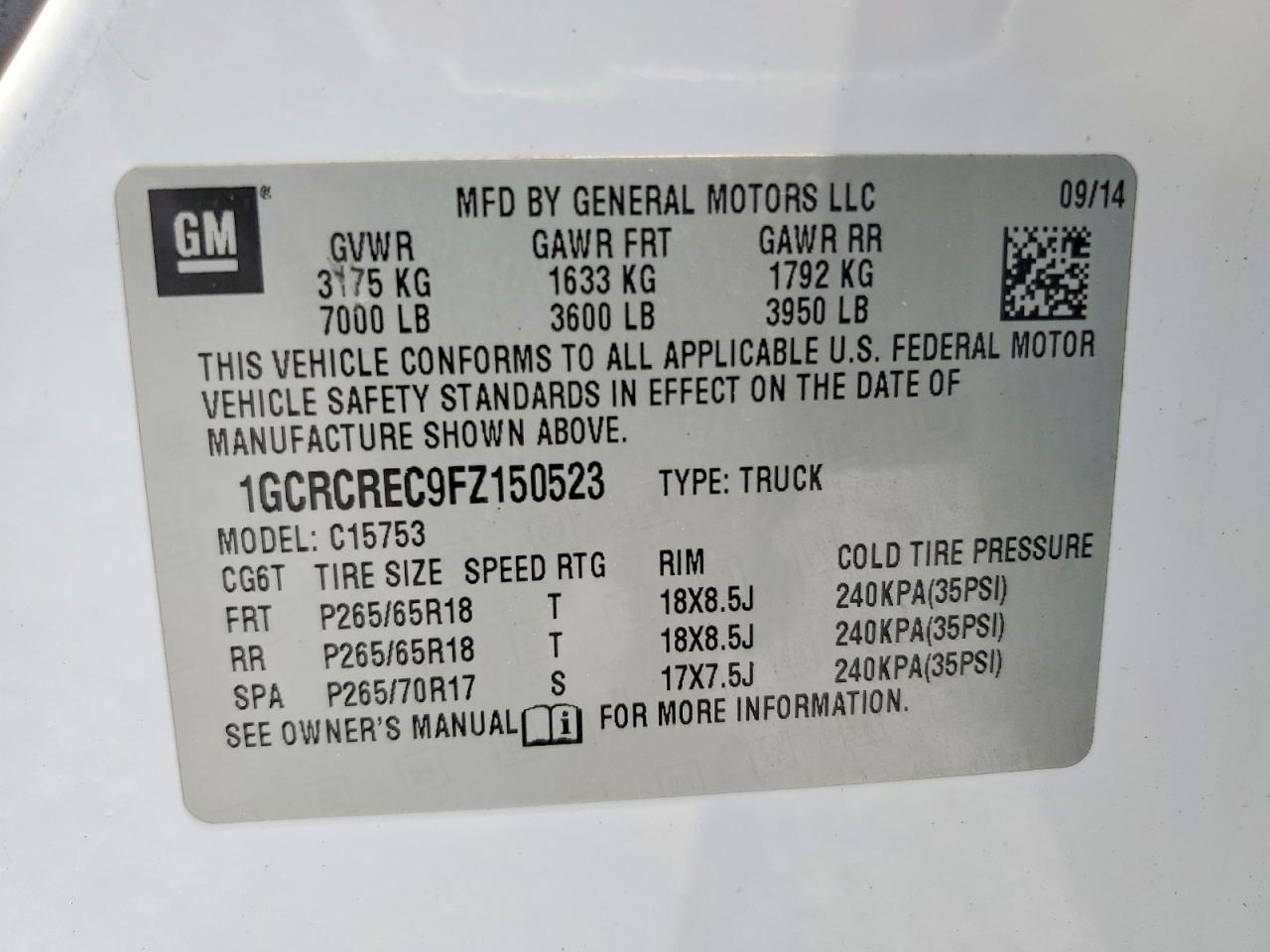2015 Chevrolet Silverado C1500 Lt White vin: 1GCRCREC9FZ150523