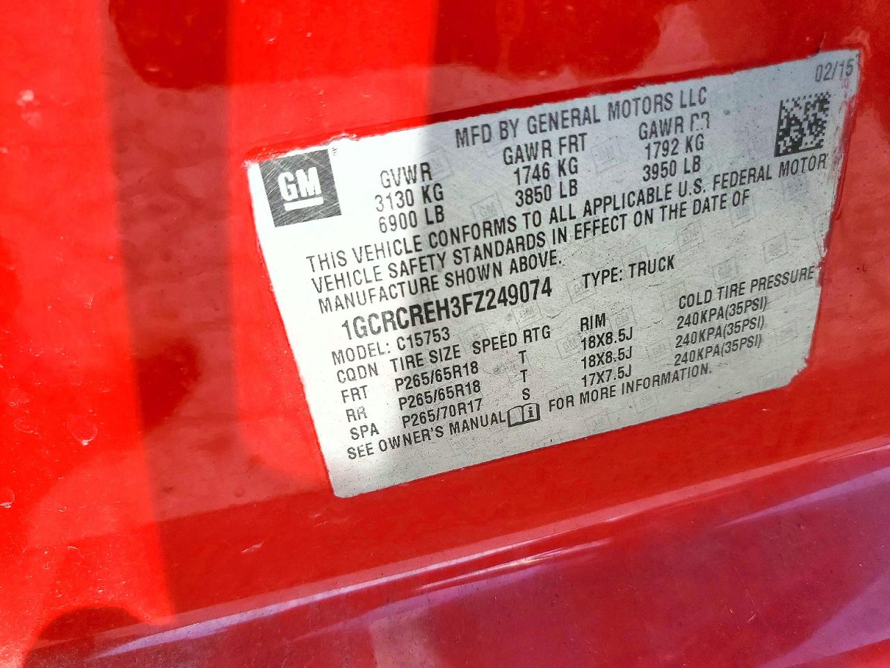 2015 Chevrolet Silverado C1500 Lt Red vin: 1GCRCREH3FZ249074