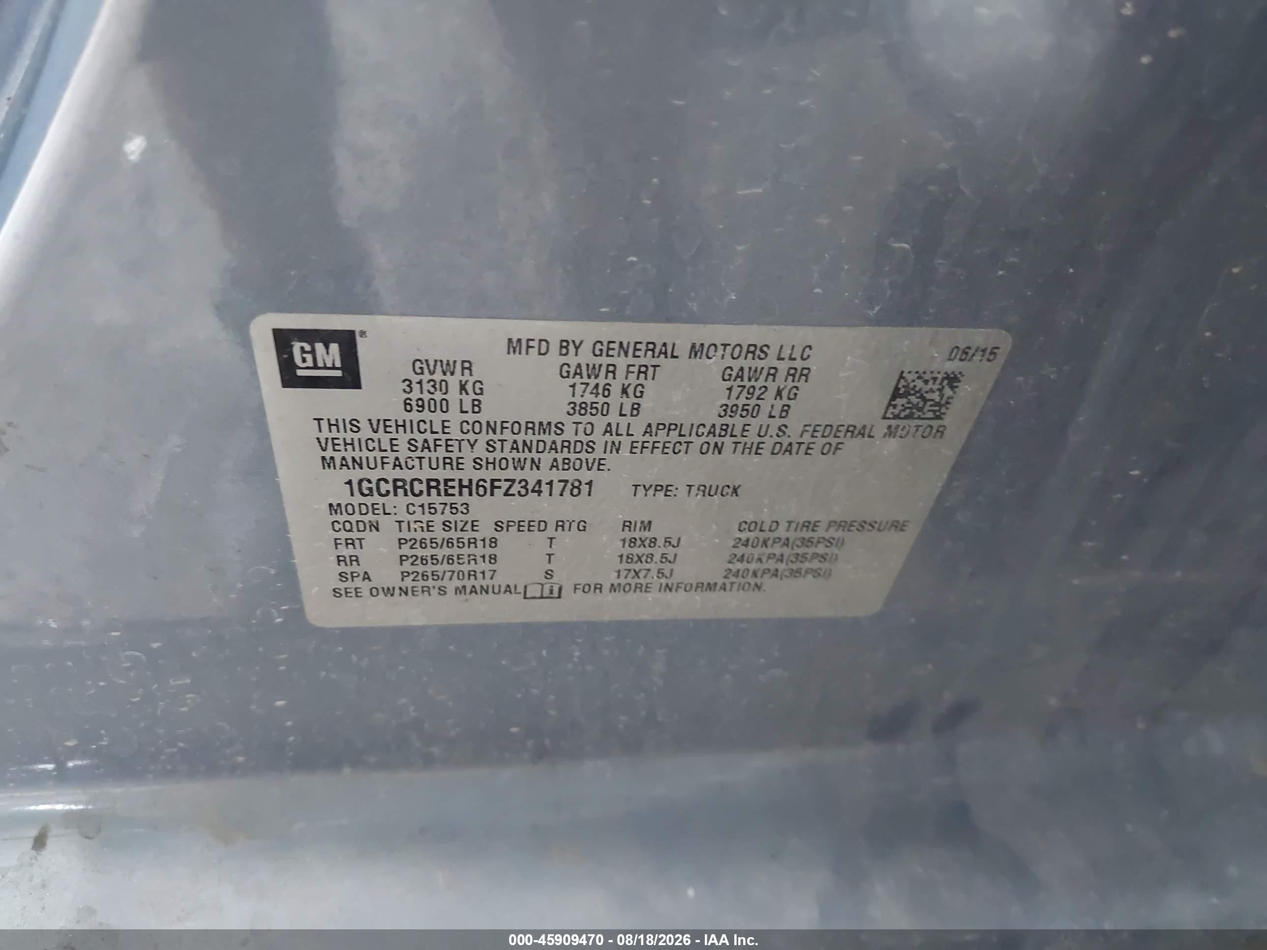 2015 Chevrolet Silverado 1500 Lt Blue vin: 1GCRCREH6FZ341781