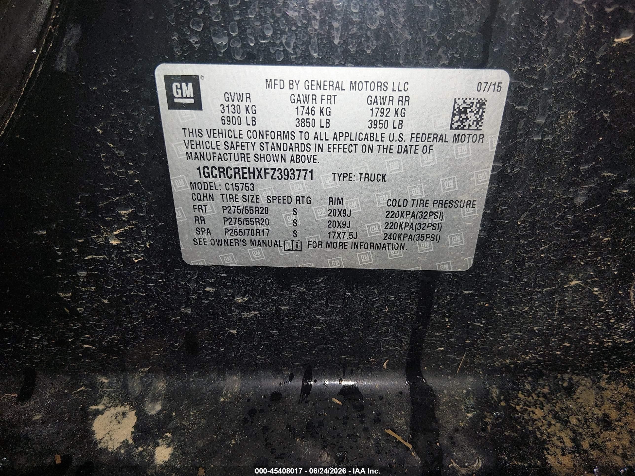 2015 Chevrolet Silverado 1500 Lt Black vin: 1GCRCREHXFZ393771