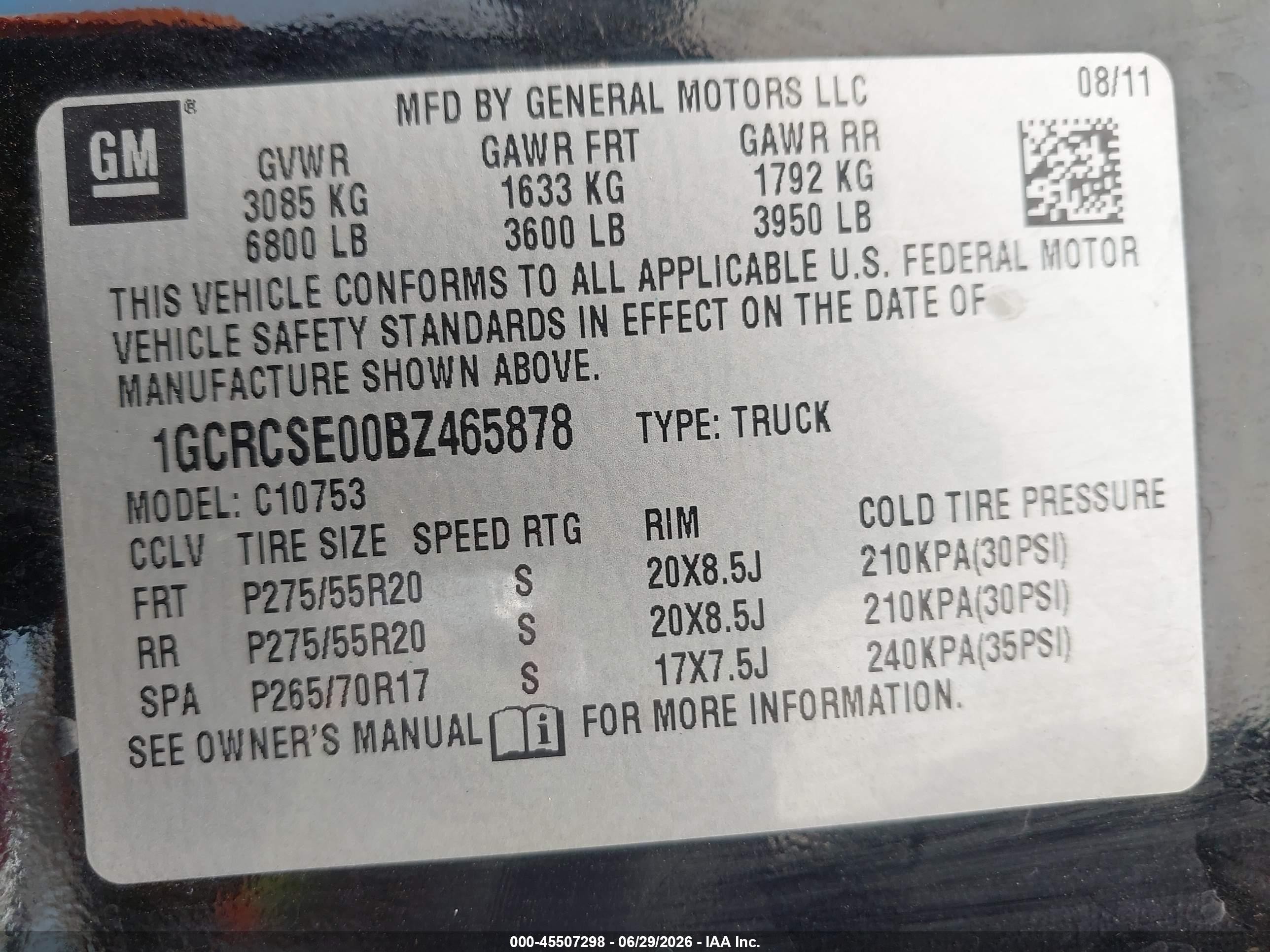 2011 Chevrolet Silverado 1500 Lt Black vin: 1GCRCSE00BZ465878