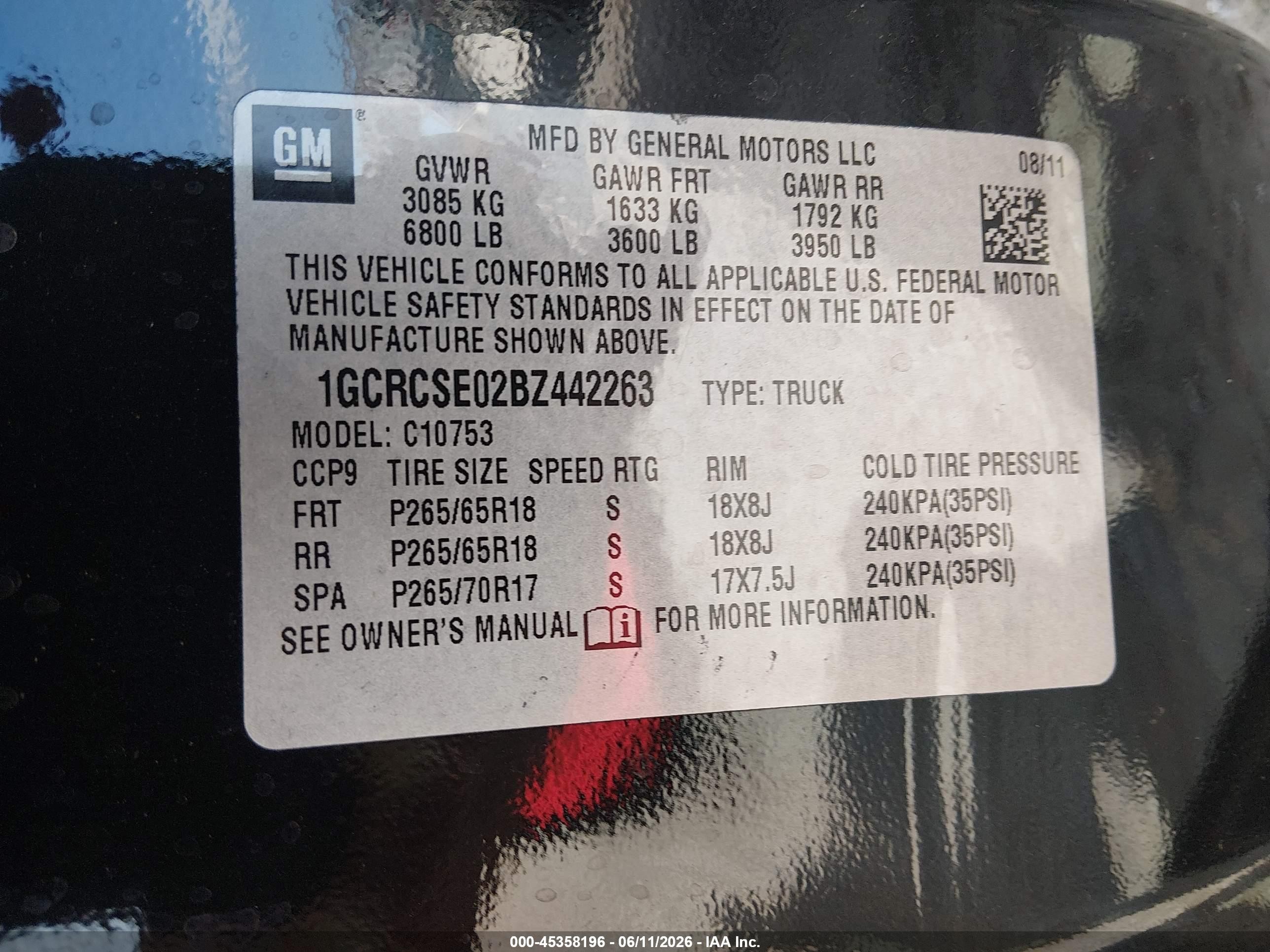 2011 Chevrolet Silverado 1500 Lt Black vin: 1GCRCSE02BZ442263