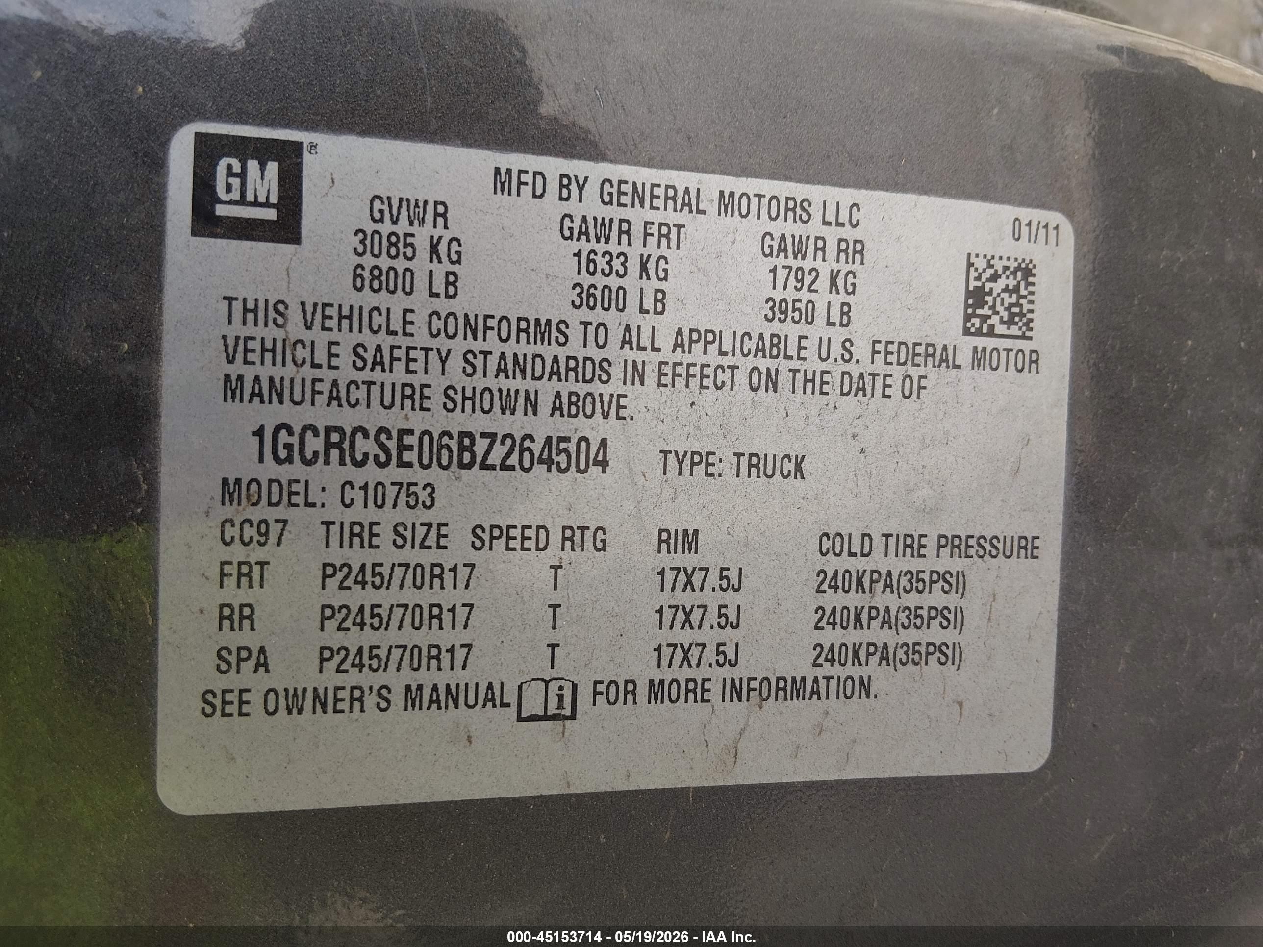 2011 Chevrolet Silverado 1500 Lt Gray vin: 1GCRCSE06BZ264504