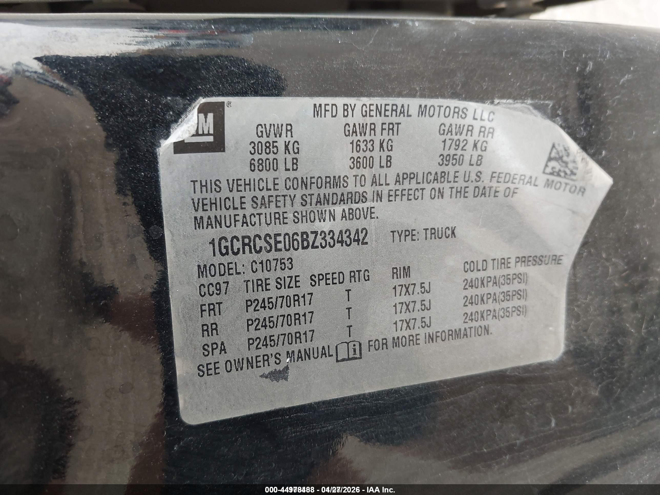 2011 Chevrolet Silverado 1500 Lt Black vin: 1GCRCSE06BZ334342