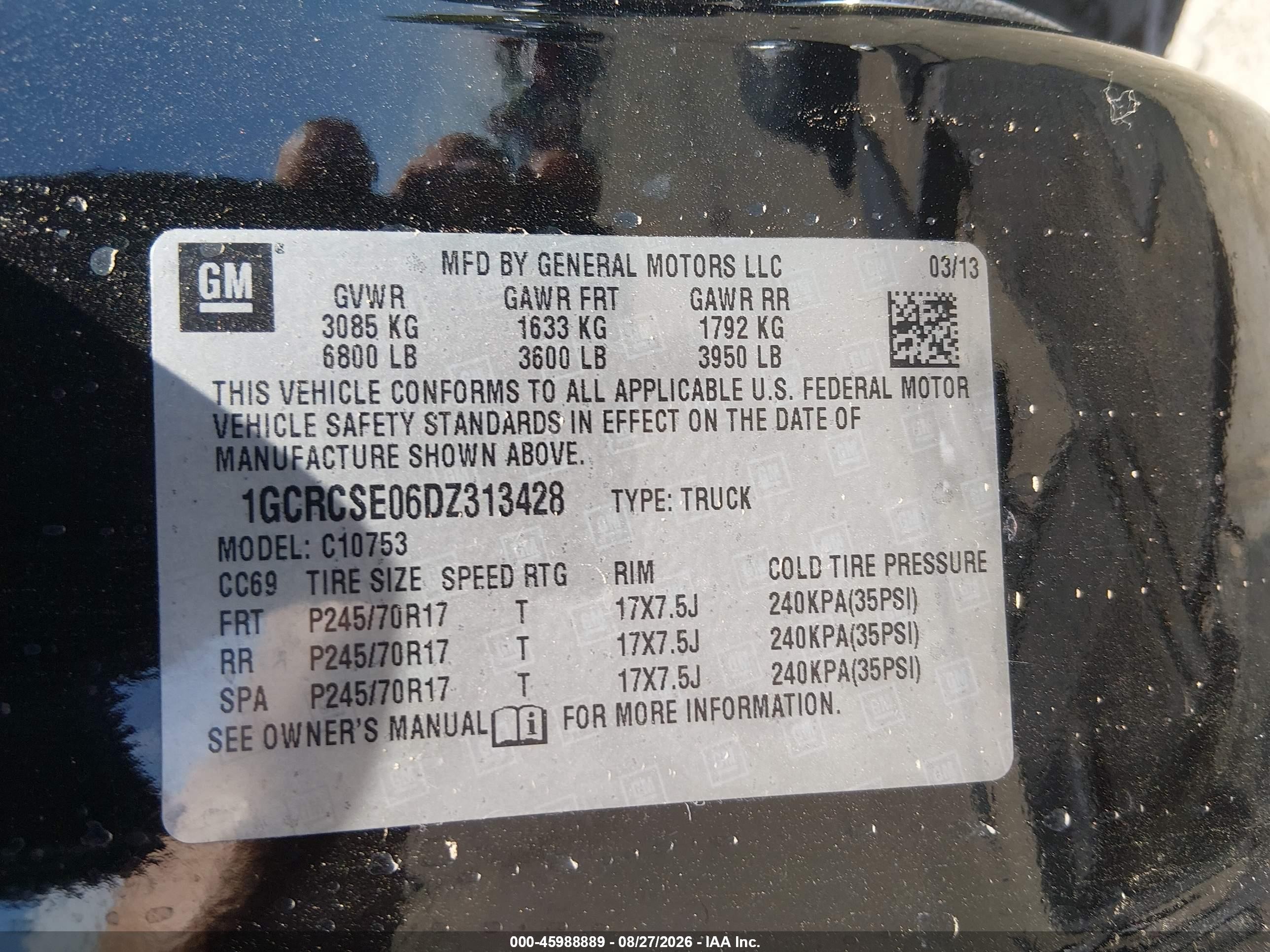 2013 Chevrolet Silverado 1500 Lt Black vin: 1GCRCSE06DZ313428