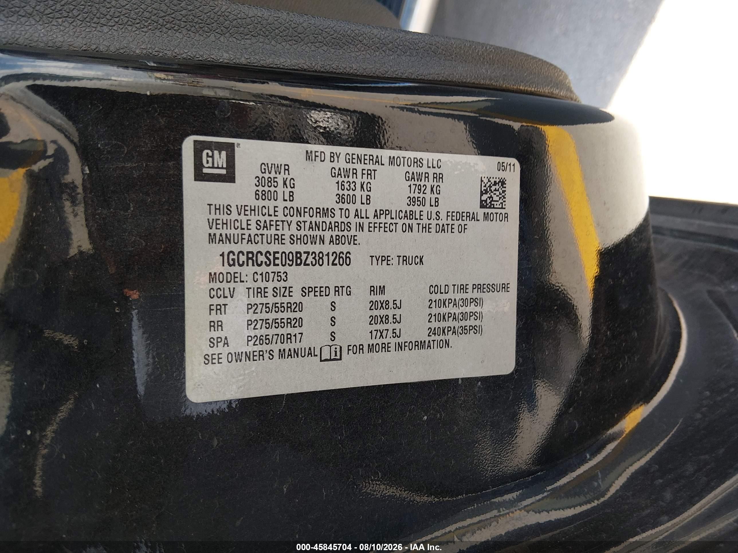 2011 Chevrolet Silverado 1500 Lt Black vin: 1GCRCSE09BZ381266