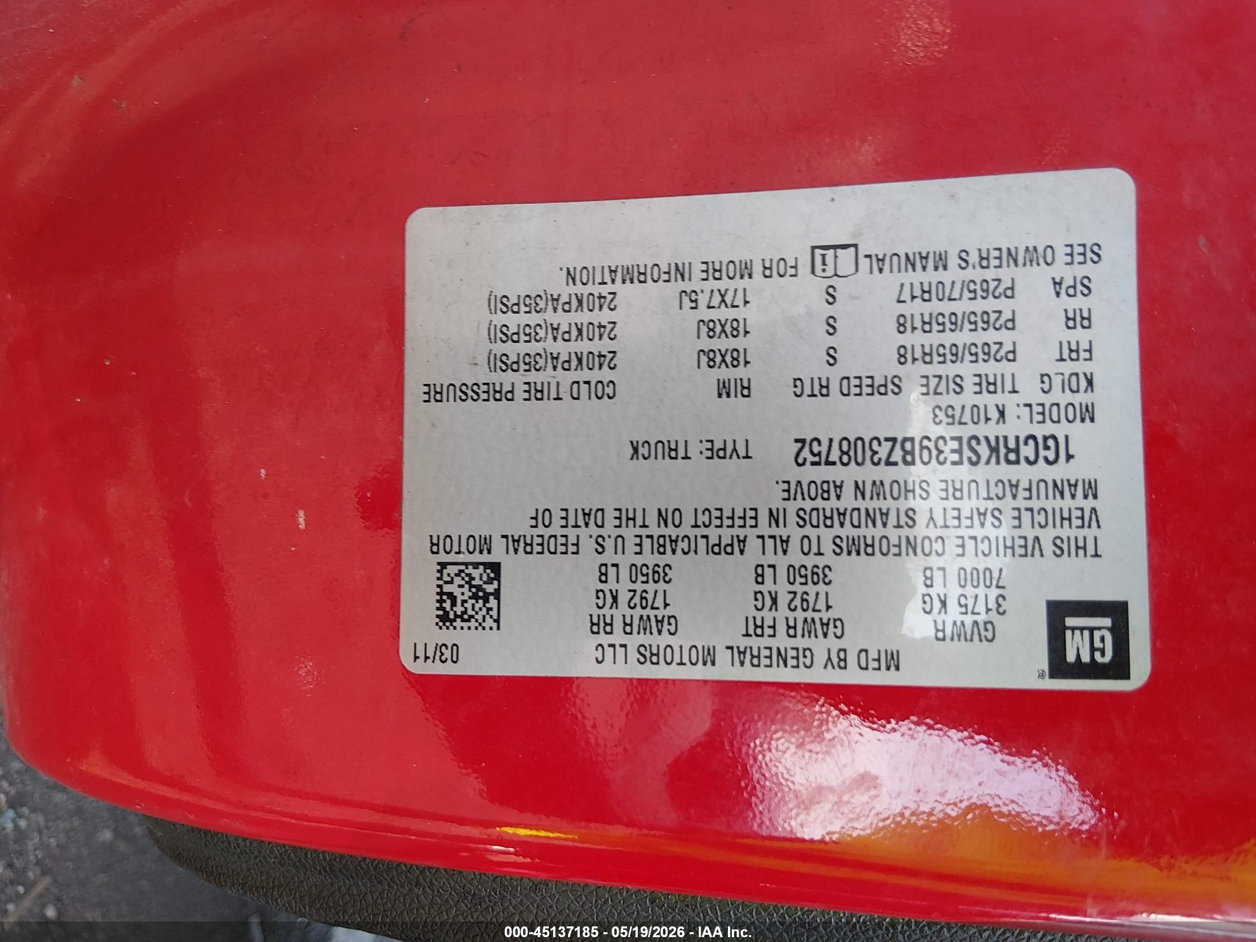2011 Chevrolet Silverado 1500 Lt Red vin: 1GCRKSE39BZ308752