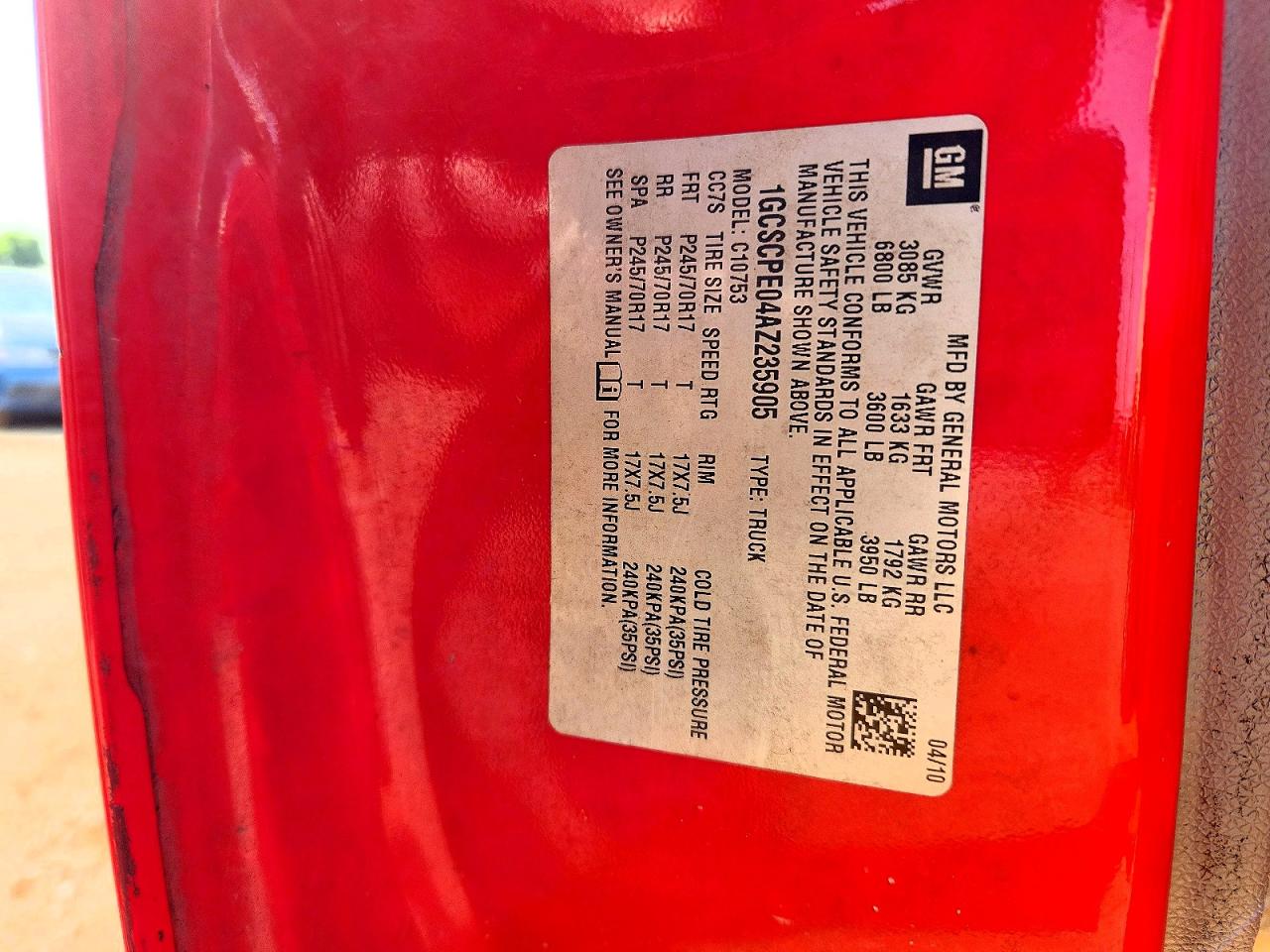 2010 Chevrolet Silverado C1500 Red vin: 1GCSCPE04AZ235905