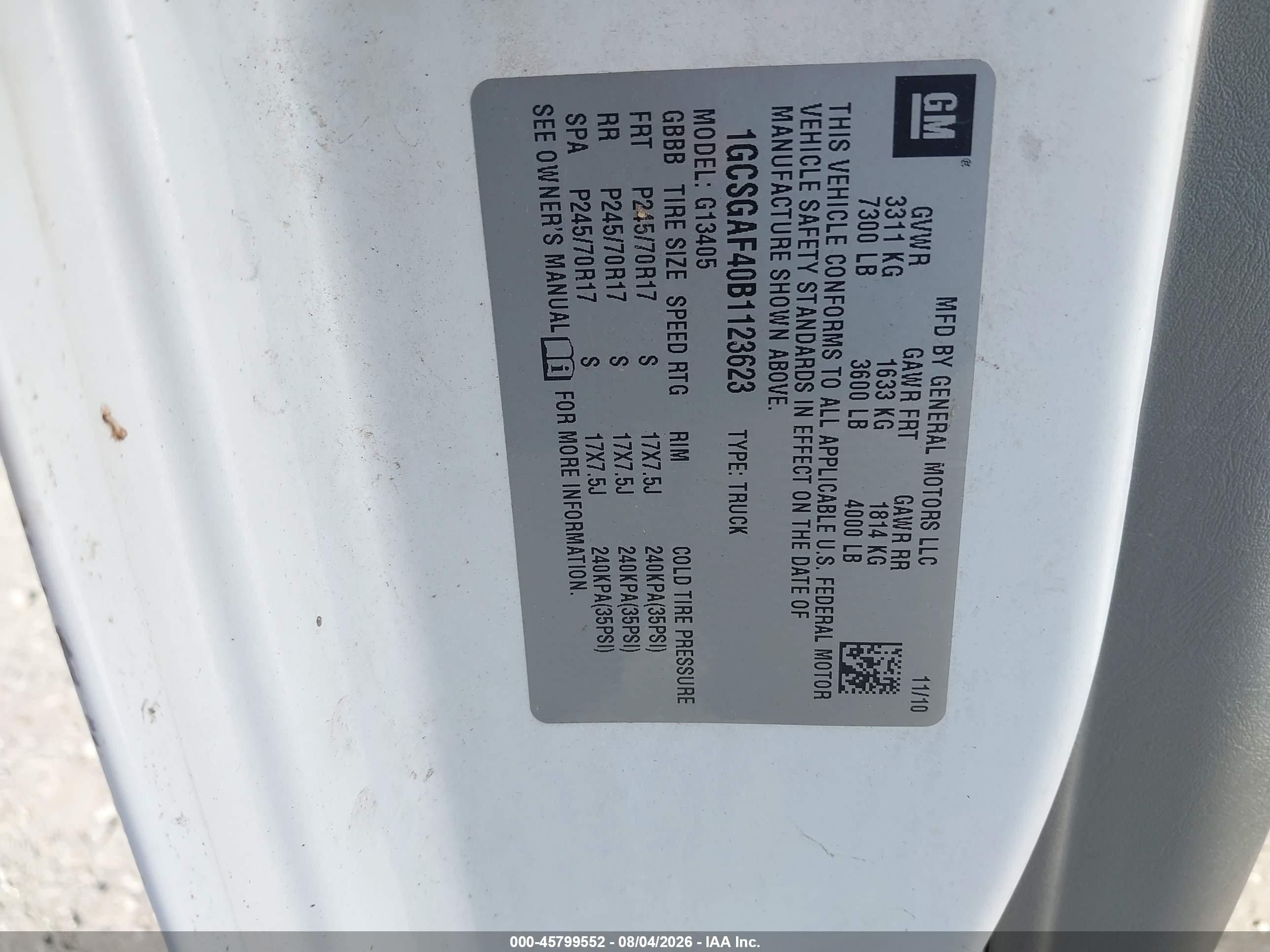 2011 Chevrolet Express 1500 Work Van White vin: 1GCSGAF40B1123623