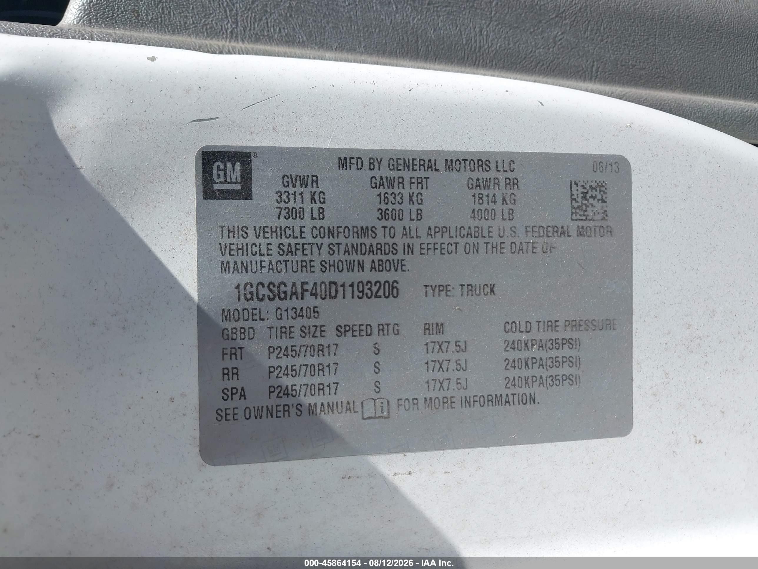 2013 Chevrolet Express 1500 Work Van White vin: 1GCSGAF40D1193206