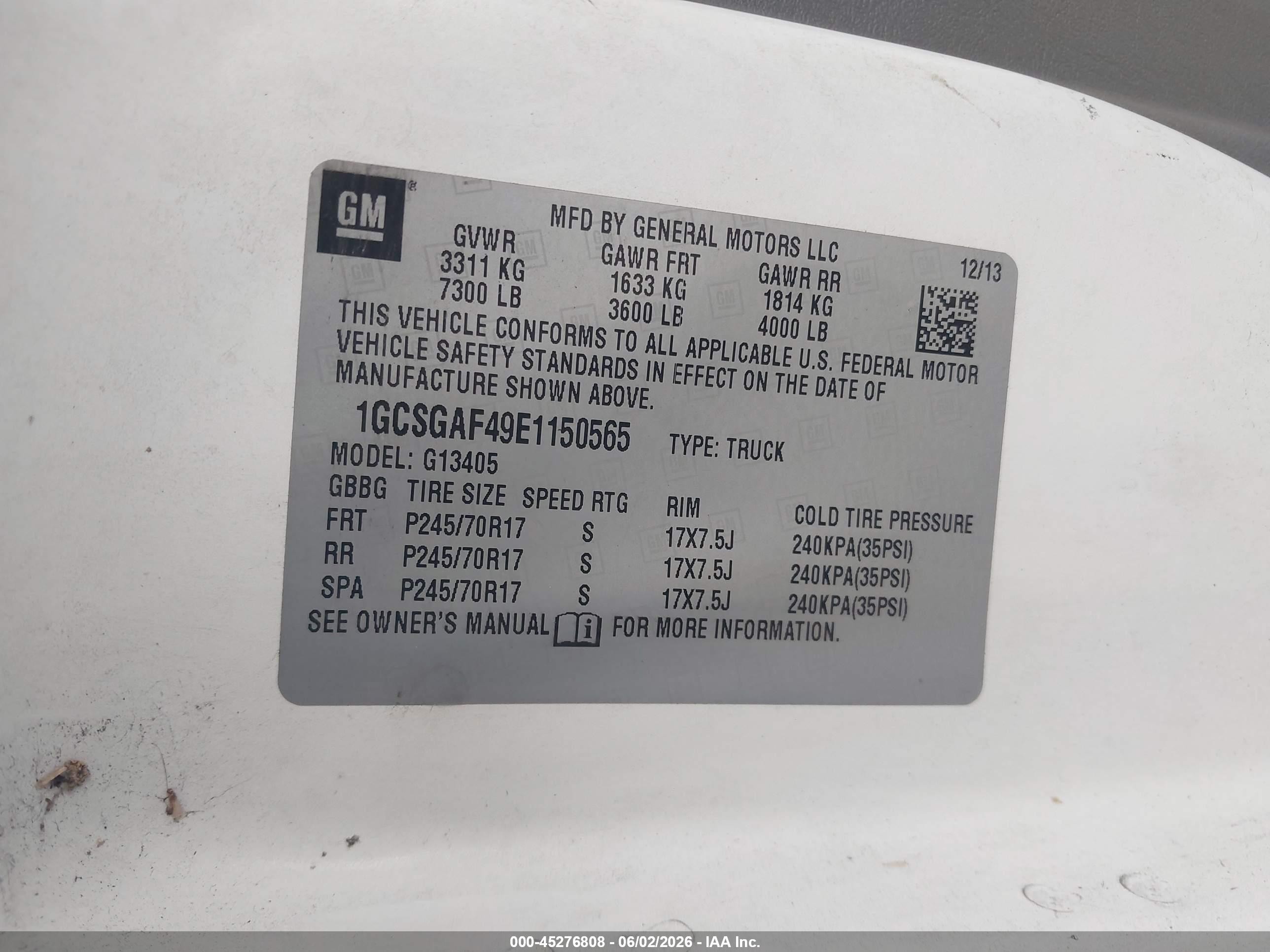 2014 Chevrolet Express 1500 Work Van White vin: 1GCSGAF49E1150565