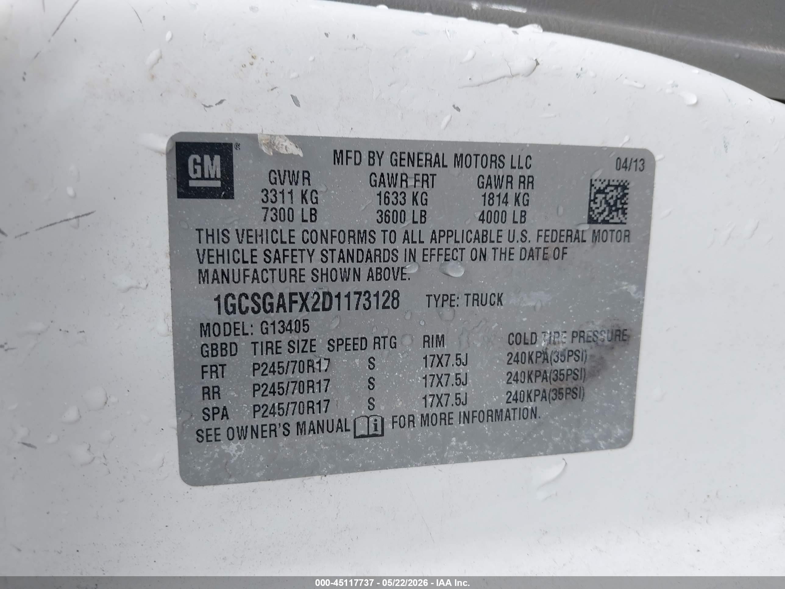 2013 Chevrolet Express 1500 Work Van White vin: 1GCSGAFX2D1173128