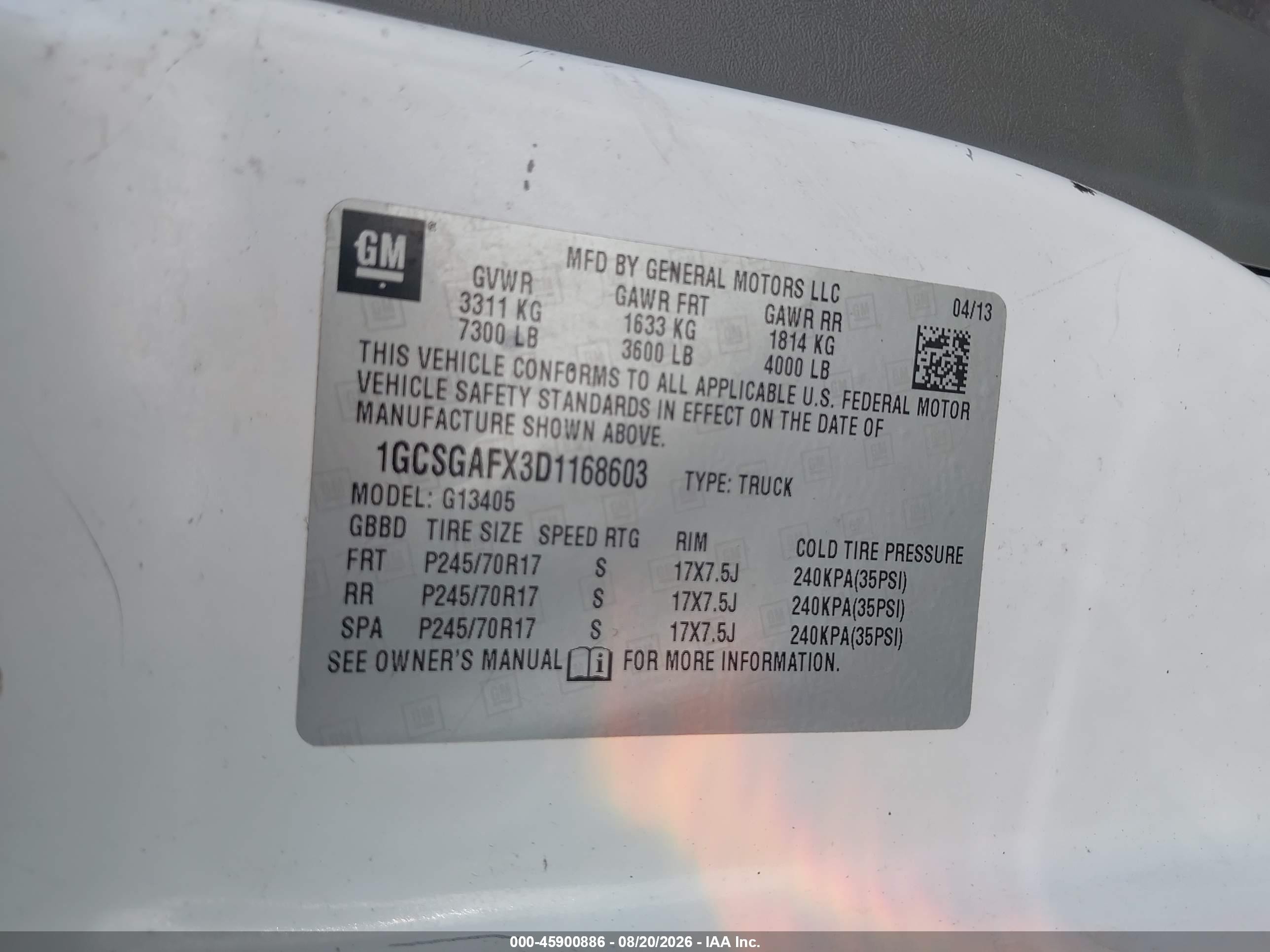 2013 Chevrolet Express 1500 Work Van White vin: 1GCSGAFX3D1168603
