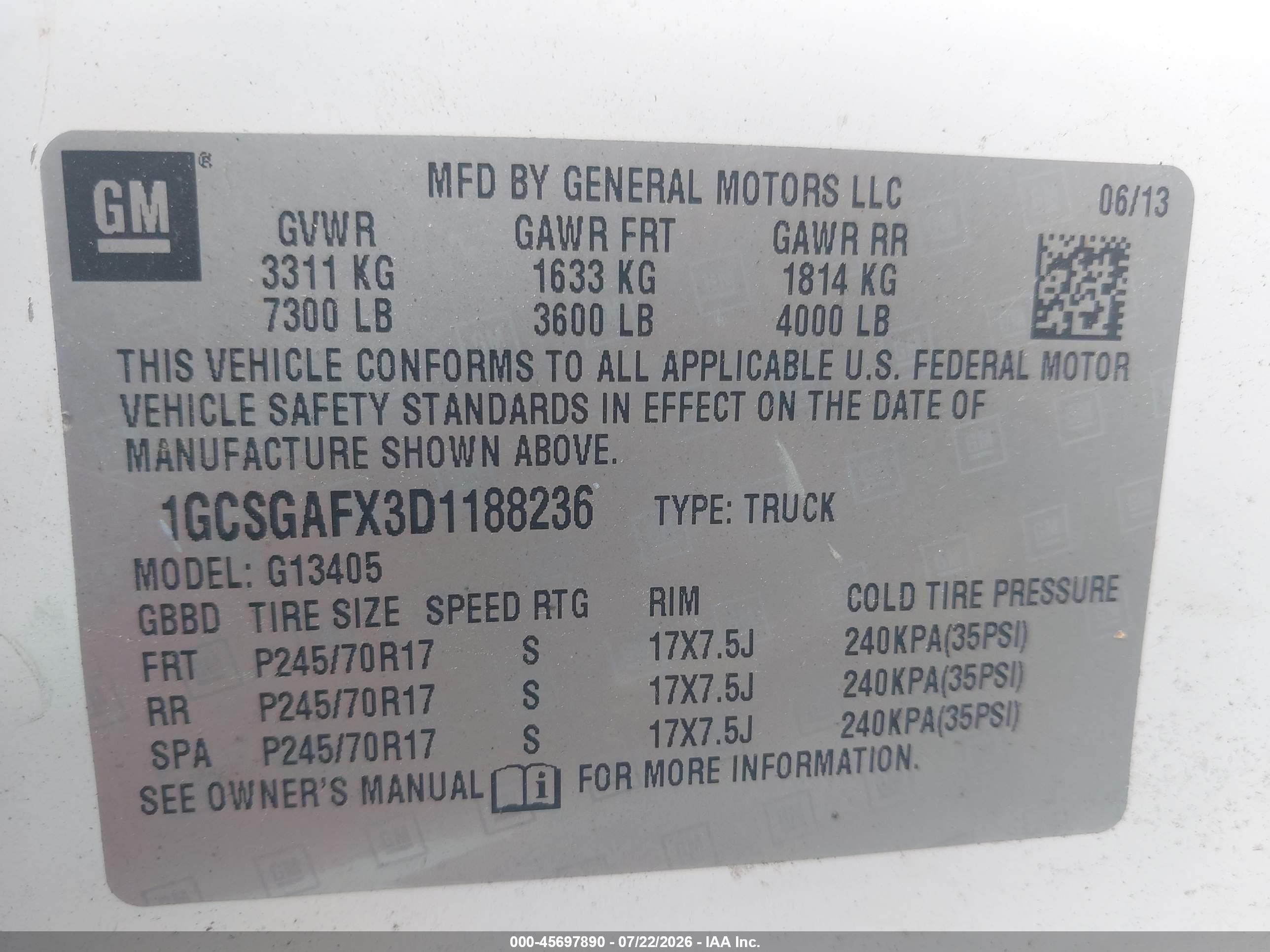 2013 Chevrolet Express 1500 Work Van White vin: 1GCSGAFX3D1188236