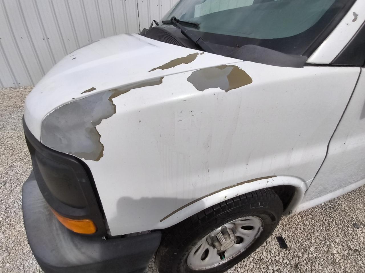 2012 Chevrolet Express G1500 Ls White vin: 1GCSGAFX5C1139635 Damage: Left Front Fender, Peeling, > 12 Inches