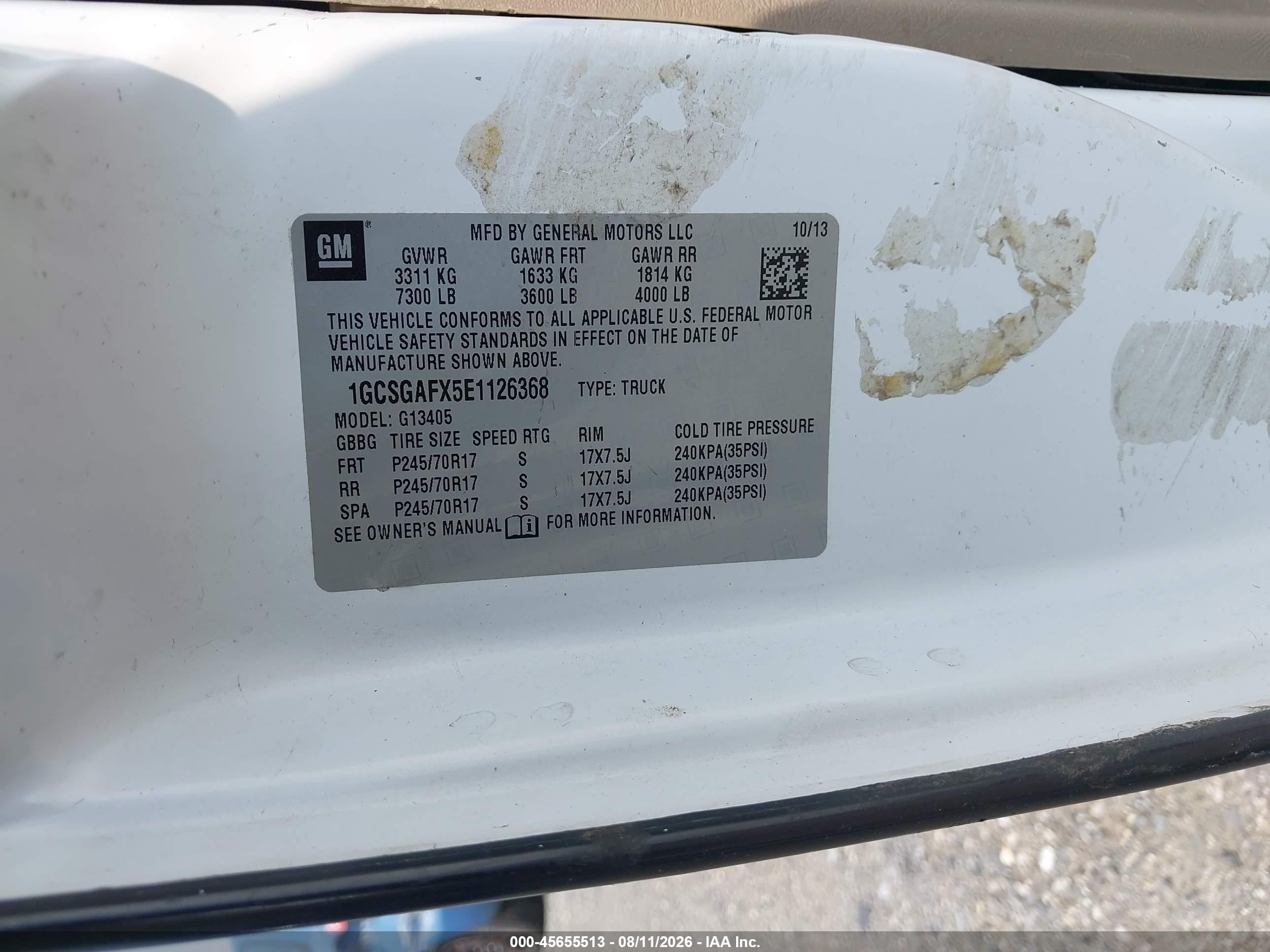 2014 Chevrolet Express 1500 Work Van White vin: 1GCSGAFX5E1126368
