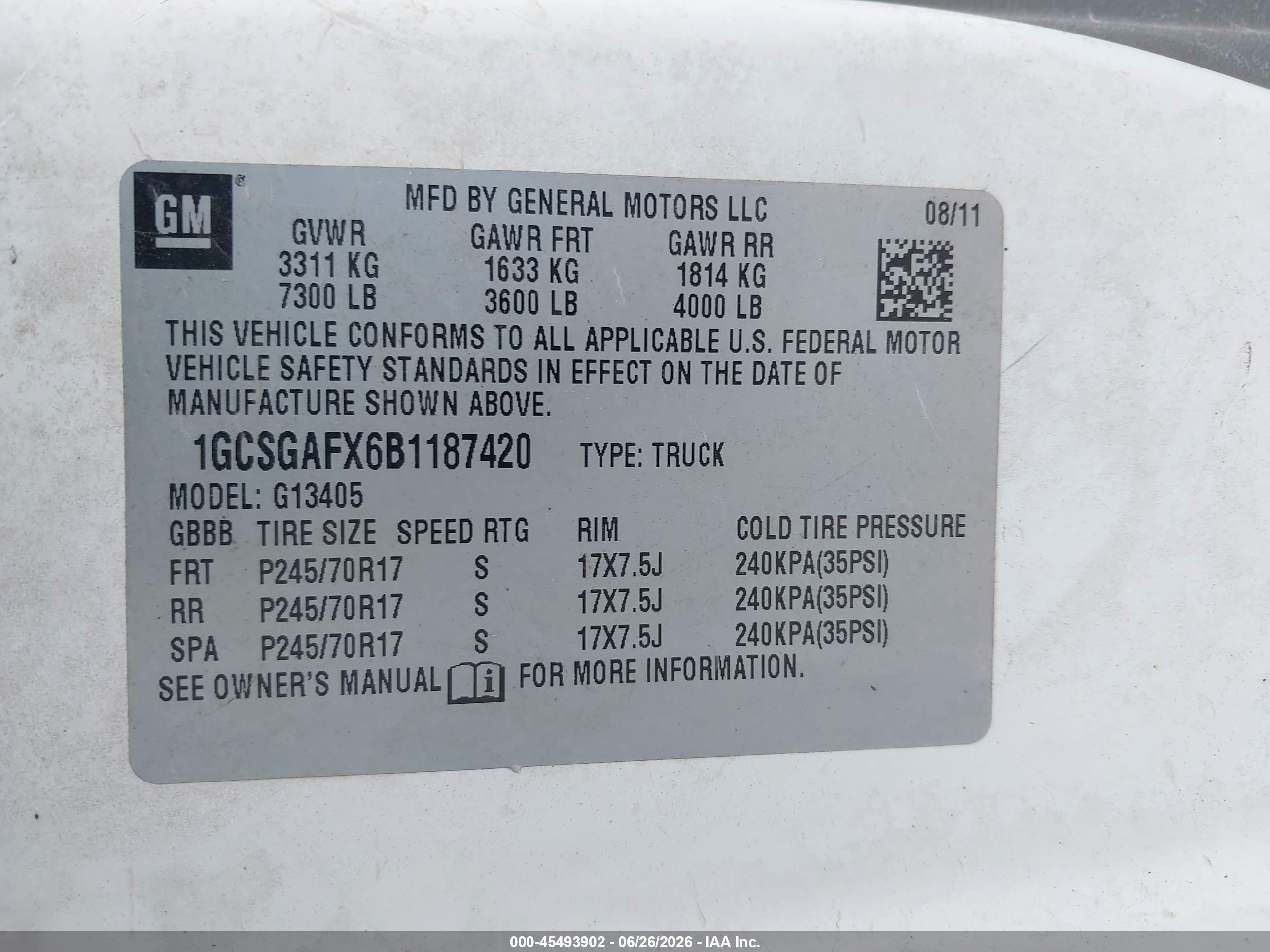 2011 Chevrolet Express 1500 Work Van White vin: 1GCSGAFX6B1187420