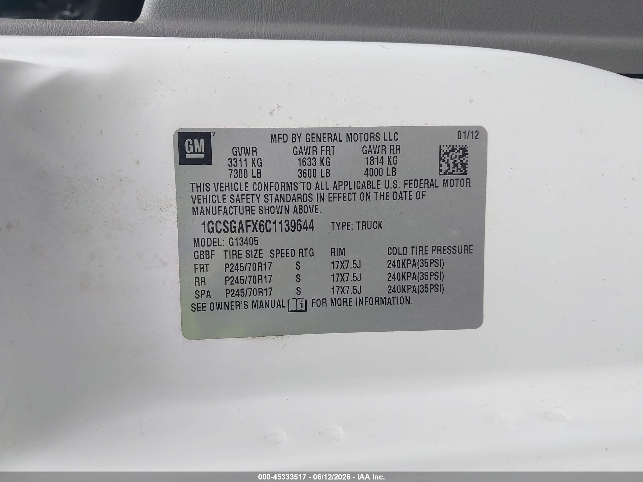 2012 Chevrolet Express 1500 Work Van White vin: 1GCSGAFX6C1139644