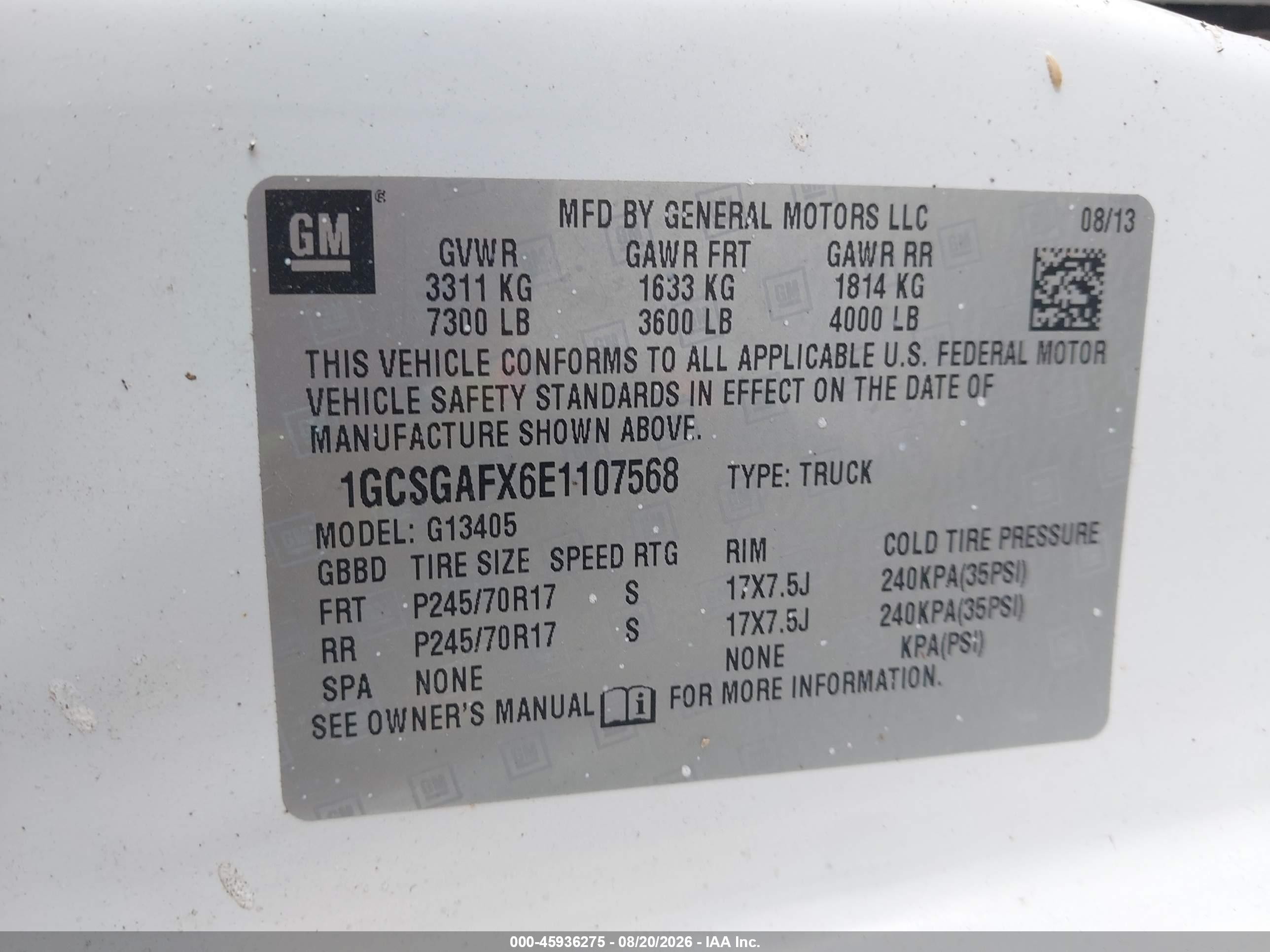 2014 Chevrolet Express 1500 Work Van White vin: 1GCSGAFX6E1107568