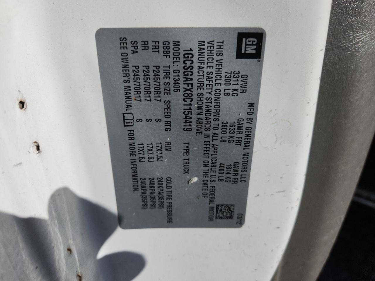 2012 Chevrolet Express G1500 White vin: 1GCSGAFX8C1154419