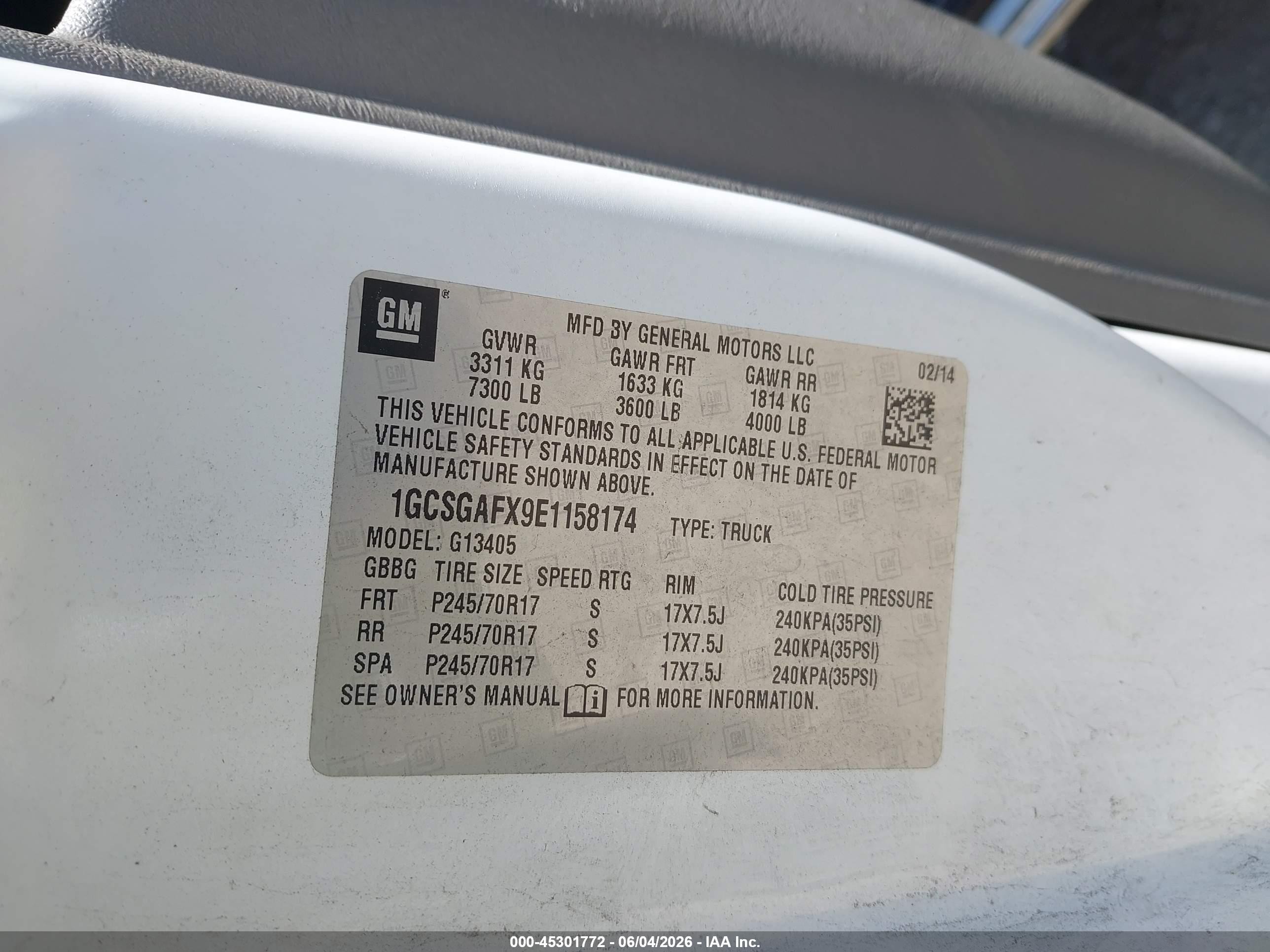 2014 Chevrolet Express 1500 Work Van White vin: 1GCSGAFX9E1158174