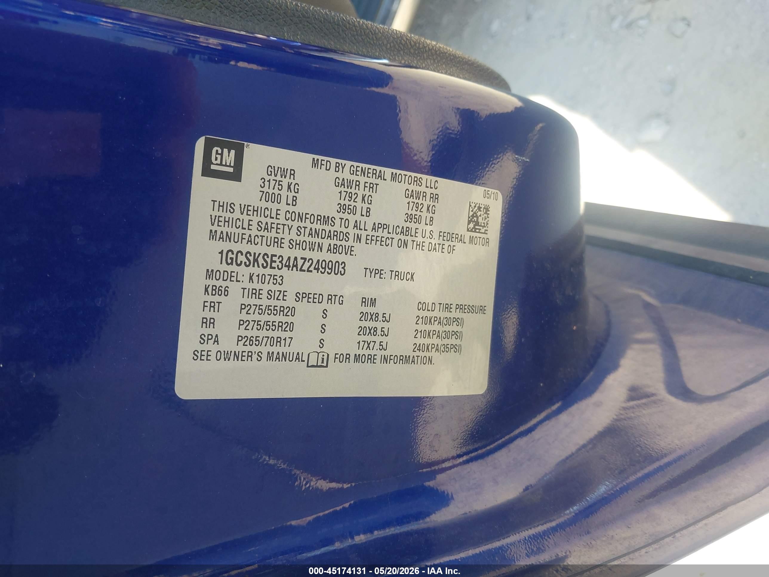 2010 Chevrolet Silverado 1500 Lt Blue vin: 1GCSKSE34AZ249903