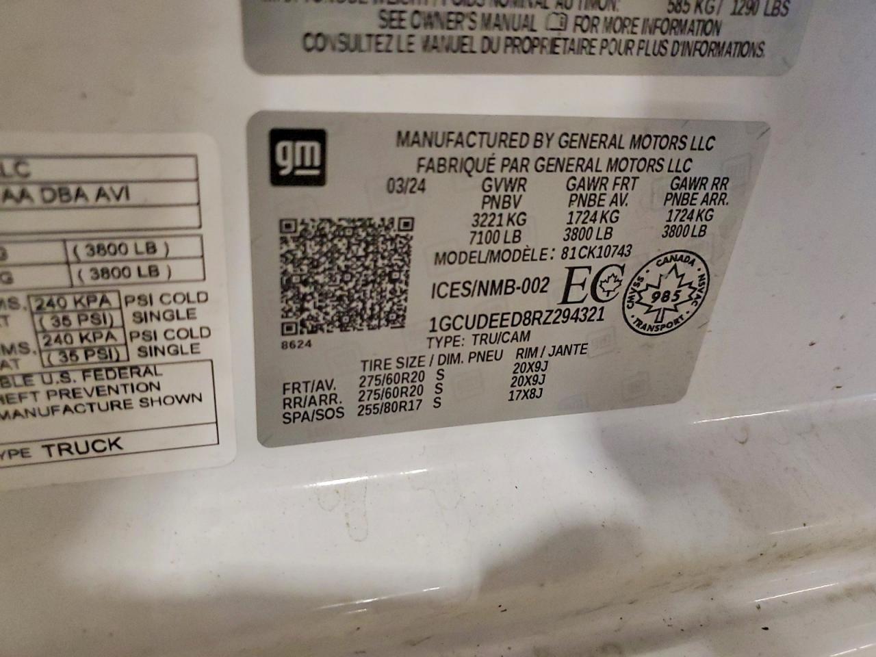 2024 Chevrolet Silverado K1500 Rst White vin: 1GCUDEED8RZ294321