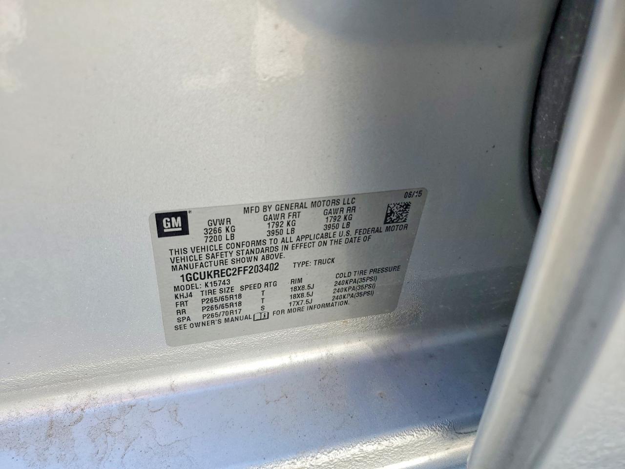 2015 Chevrolet 1500 Silve Silver vin: 1GCUKREC2FF203402