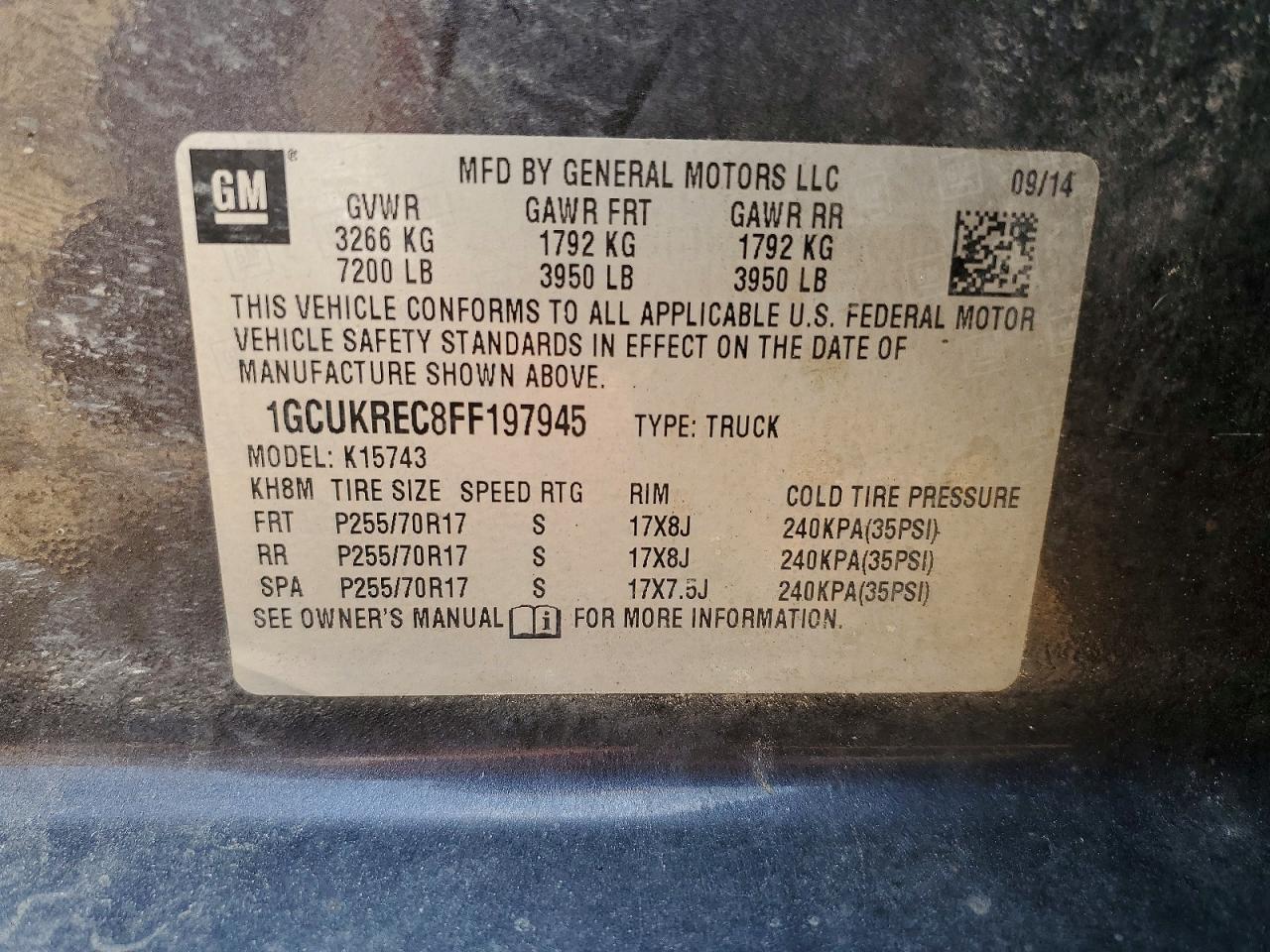 2015 Chevrolet Silverado K1500 Lt Серый vin: 1GCUKREC8FF197945