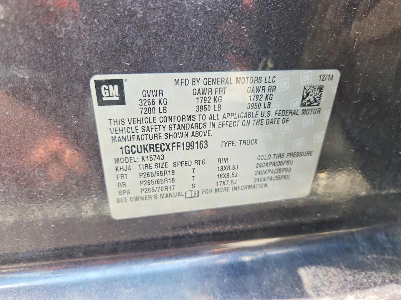 2015 Chevrolet Silverado K1500 Lt Black vin: 1GCUKRECXFF199163